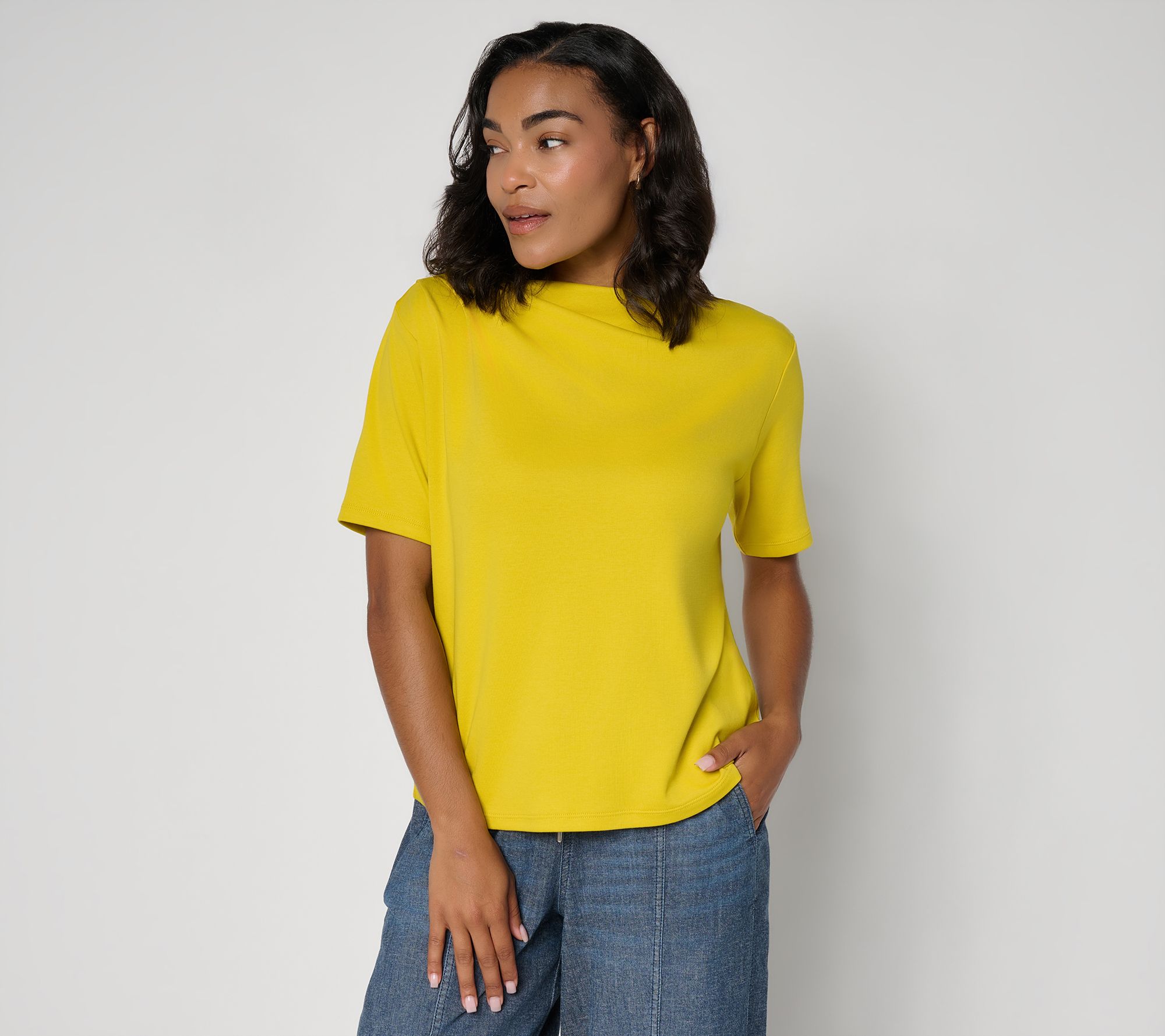 Carla Rockmore Collection 100% Cotton Ruched Shoulder Tee