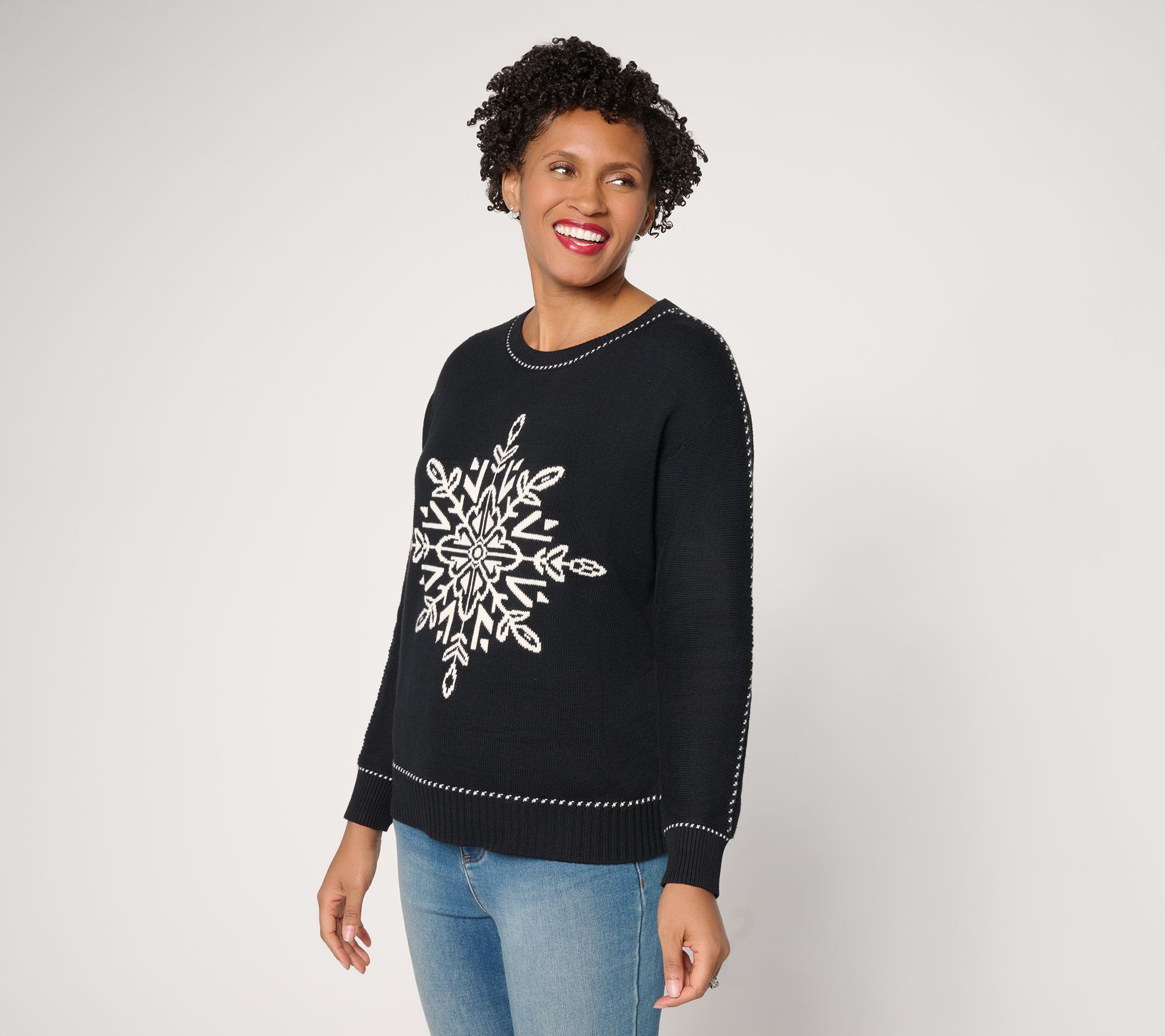 "As Is" Joan Rivers Snowflake SweaterBirdseye Stitching