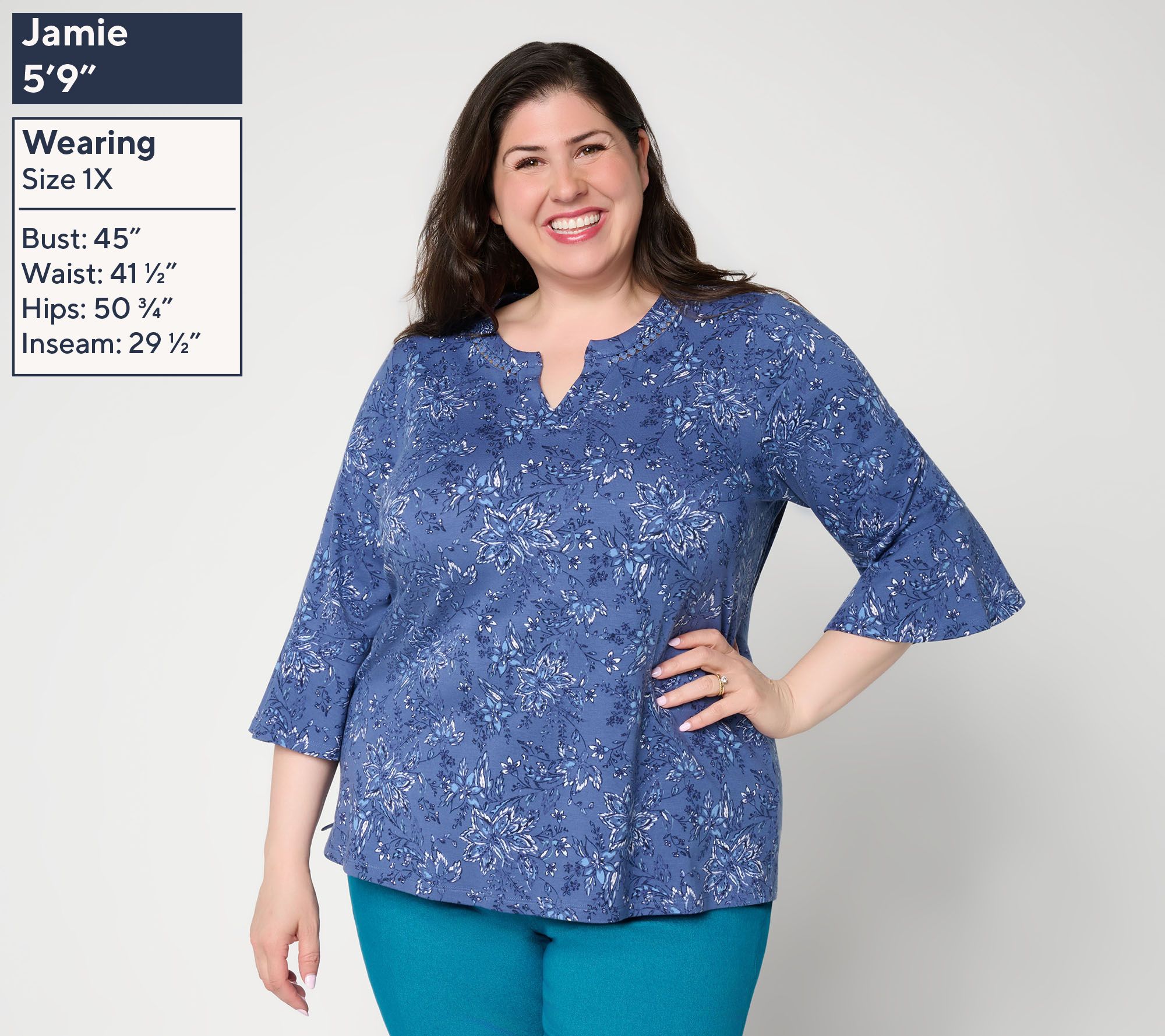 Denim & Co. Printed Favorite Jersey 3/4 Bell Sleeve Top | QVC