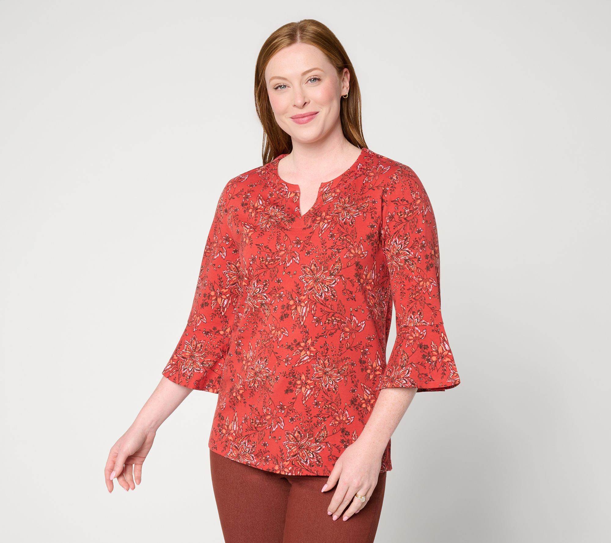 Denim & Co. Printed Favorite Jersey 3/4 Bell Sleeve Top