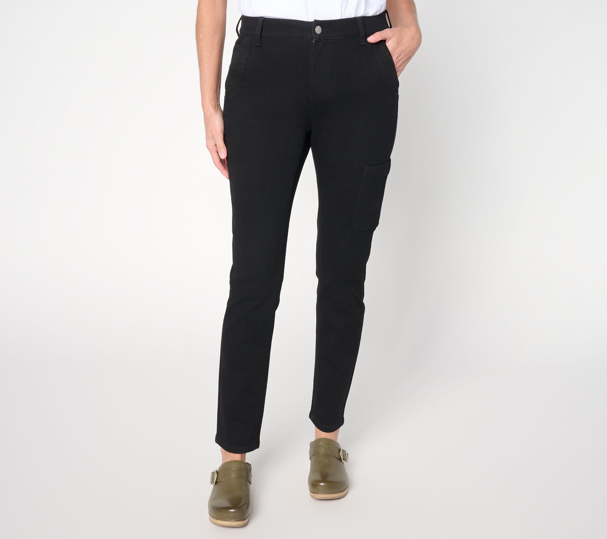 "As Is" Denim & Co. Pet Black Classic Stretch Slim Leg Ankle Jeans