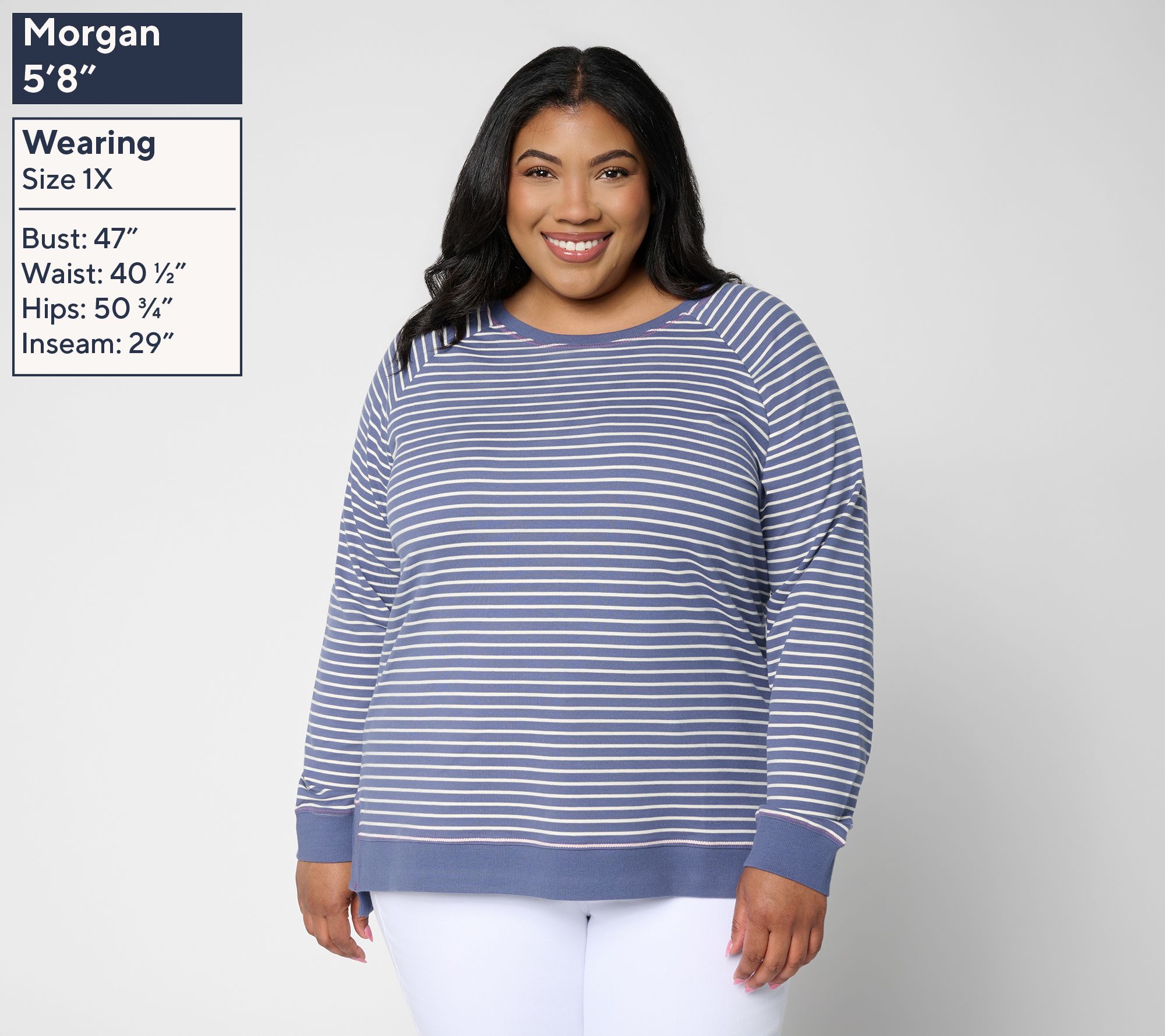 Denim & Co. Active French Terry Striped Long Sleeve Top | QVC