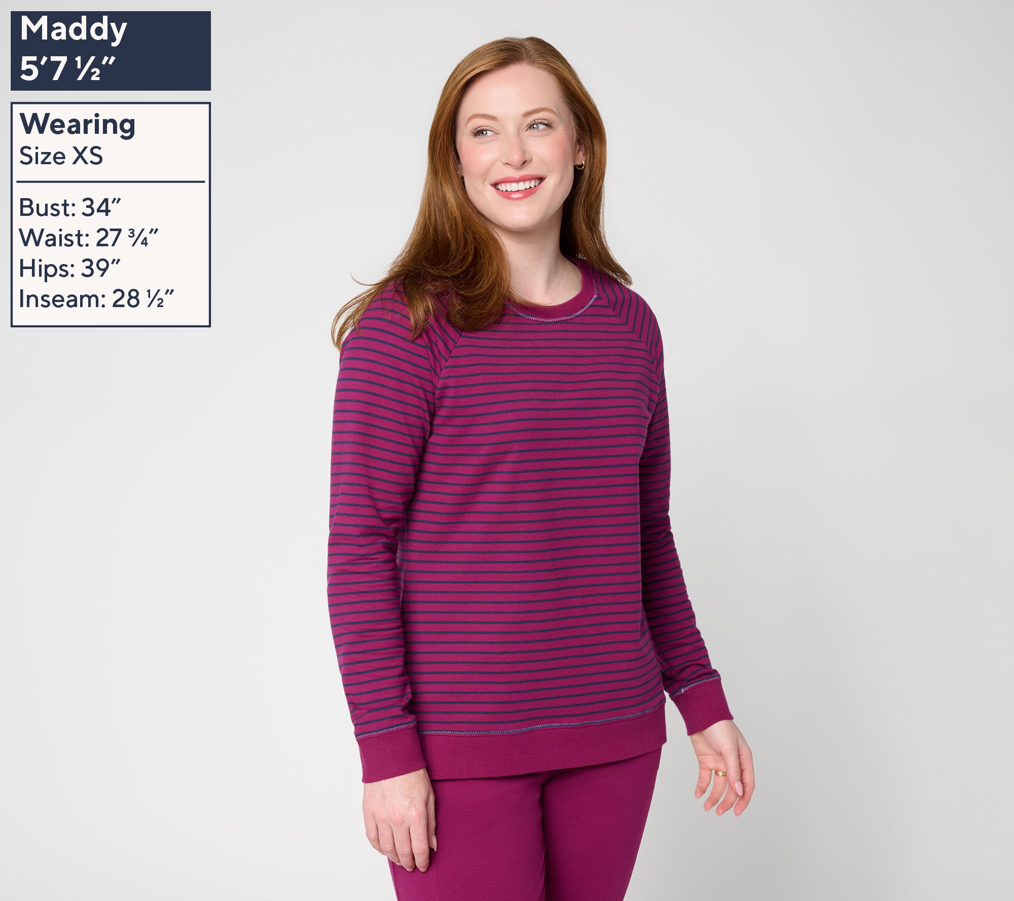 Denim & Co. Active French Terry Striped Long Sleeve Top | QVC