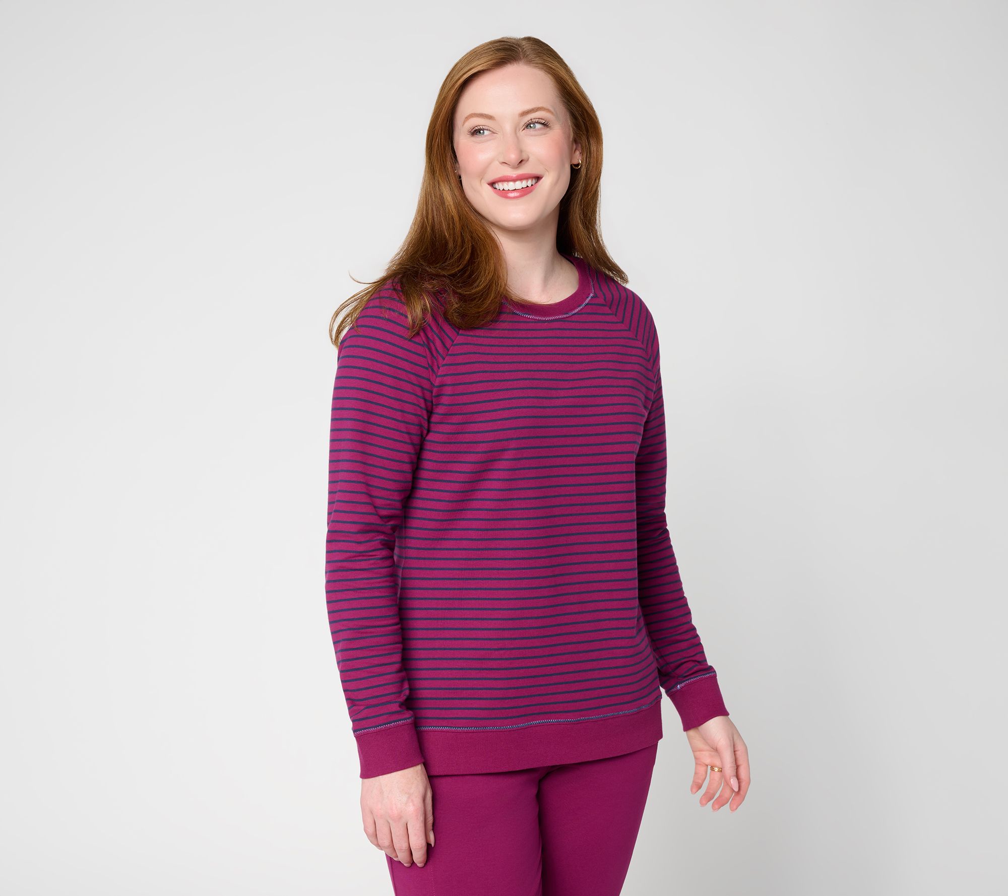Denim & Co. Active French Terry Striped Long Sleeve Top