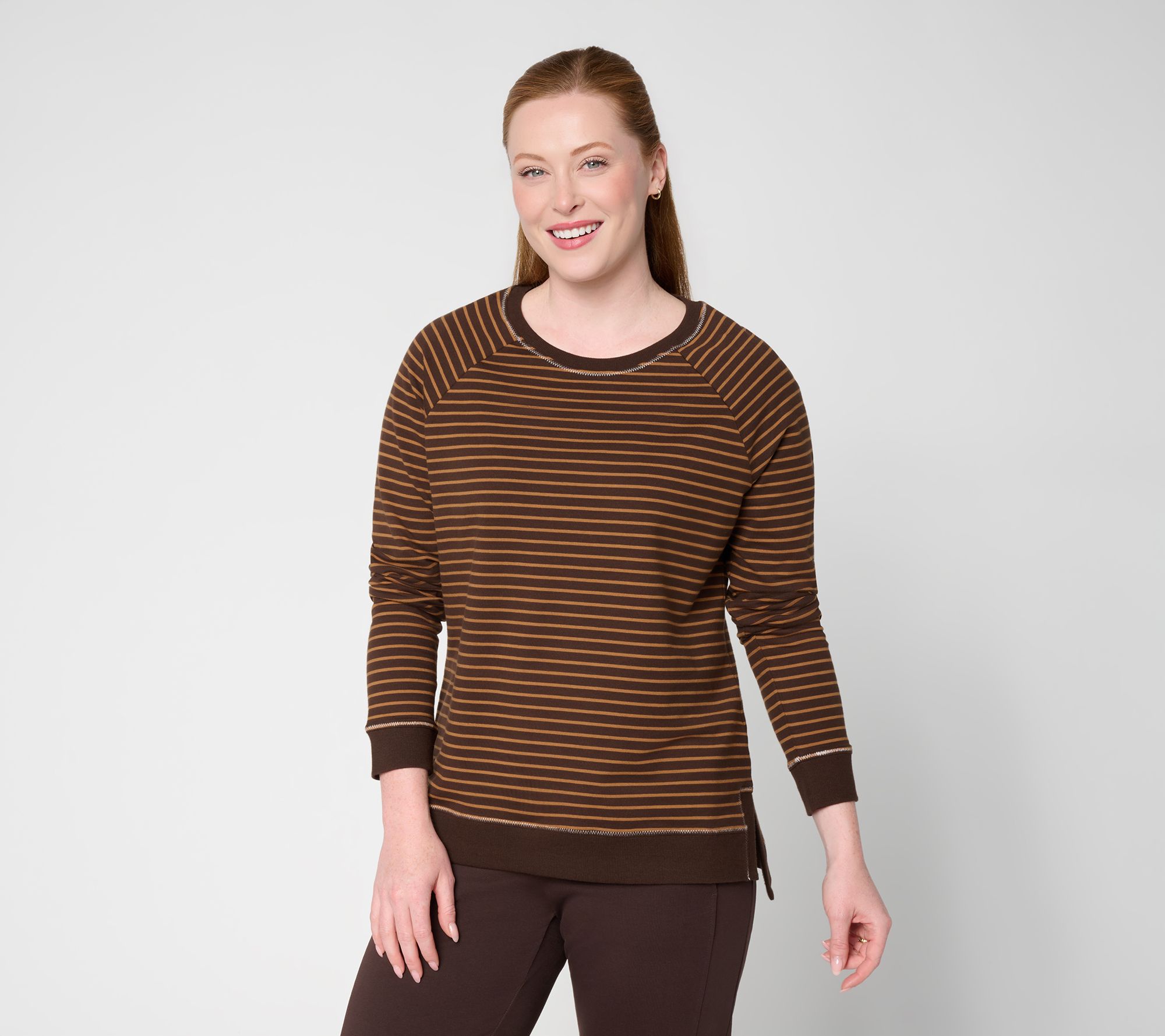 Denim & Co. Active French Terry Striped Long Sleeve Top