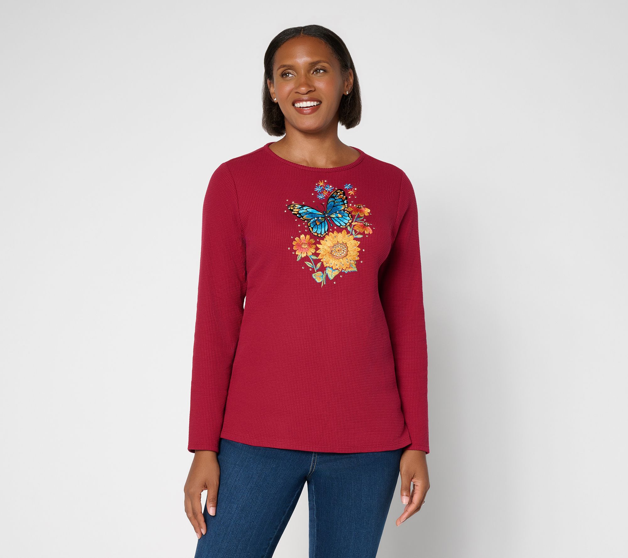 Quacker Factory Autumn Splendor Long Sleeve Waffle Knit Top