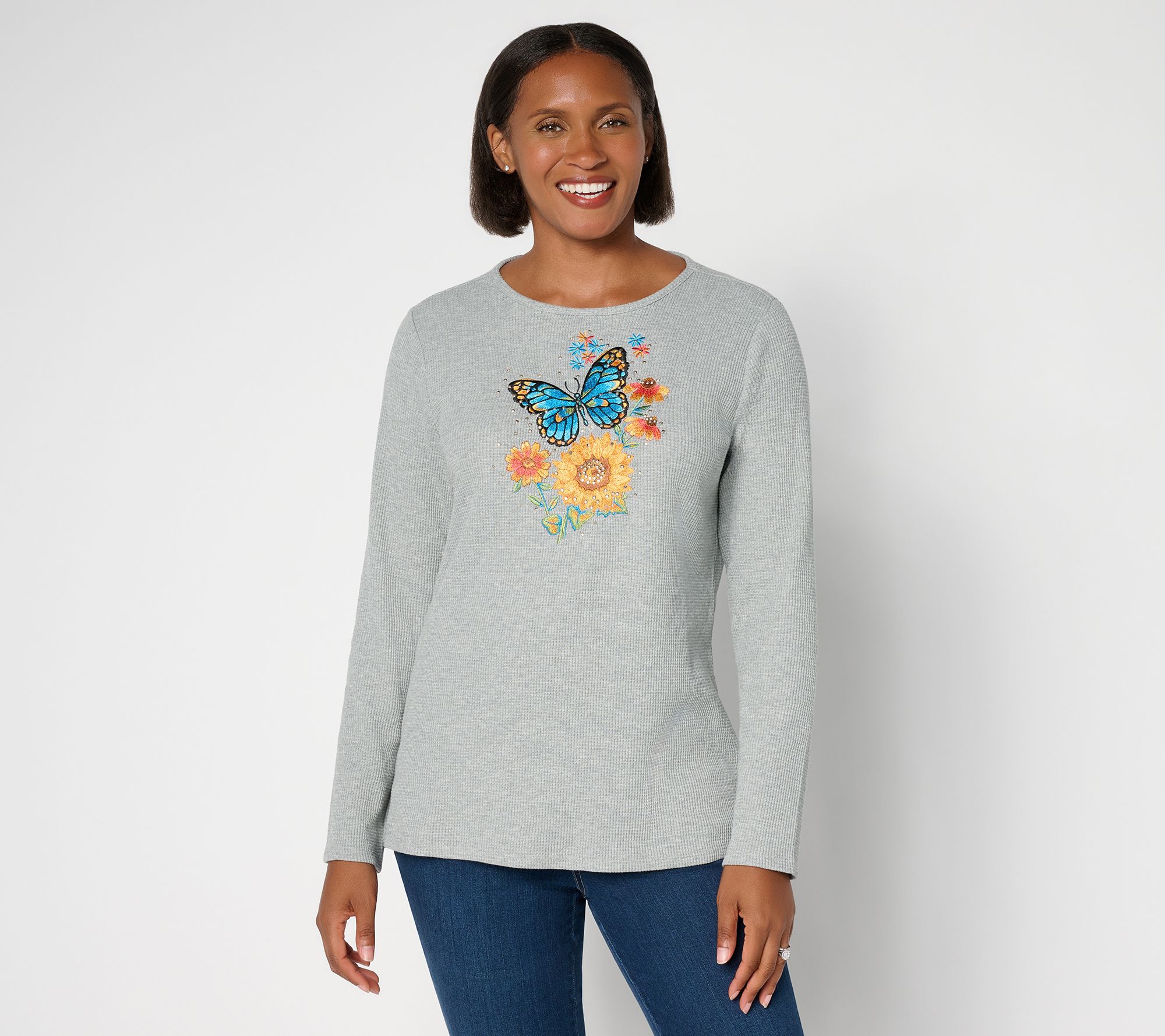 Quacker Factory Autumn Splendor Long Sleeve Waffle Knit Top