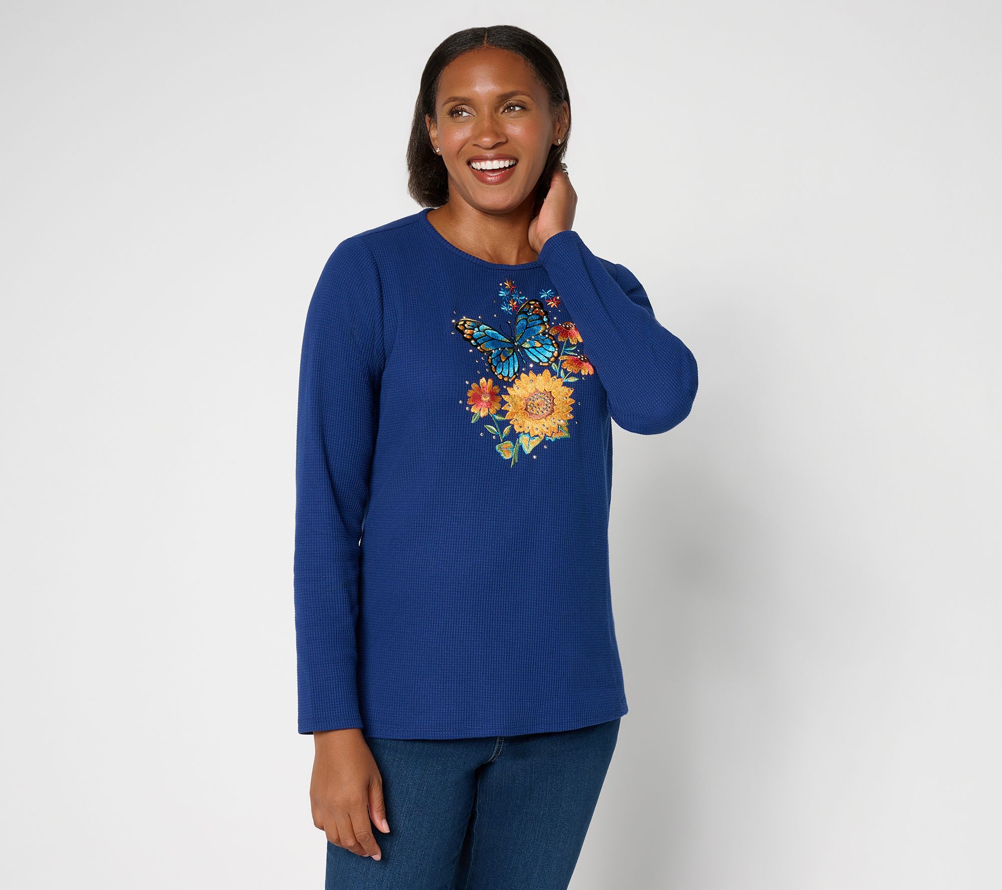 Quacker Factory Autumn Splendor Long Sleeve Waffle Knit Top