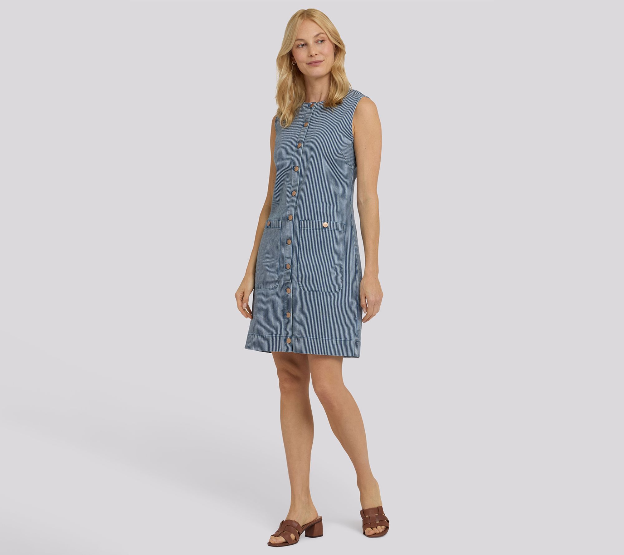 NYDJ Sleeveless Stripe Denim Utility Dress