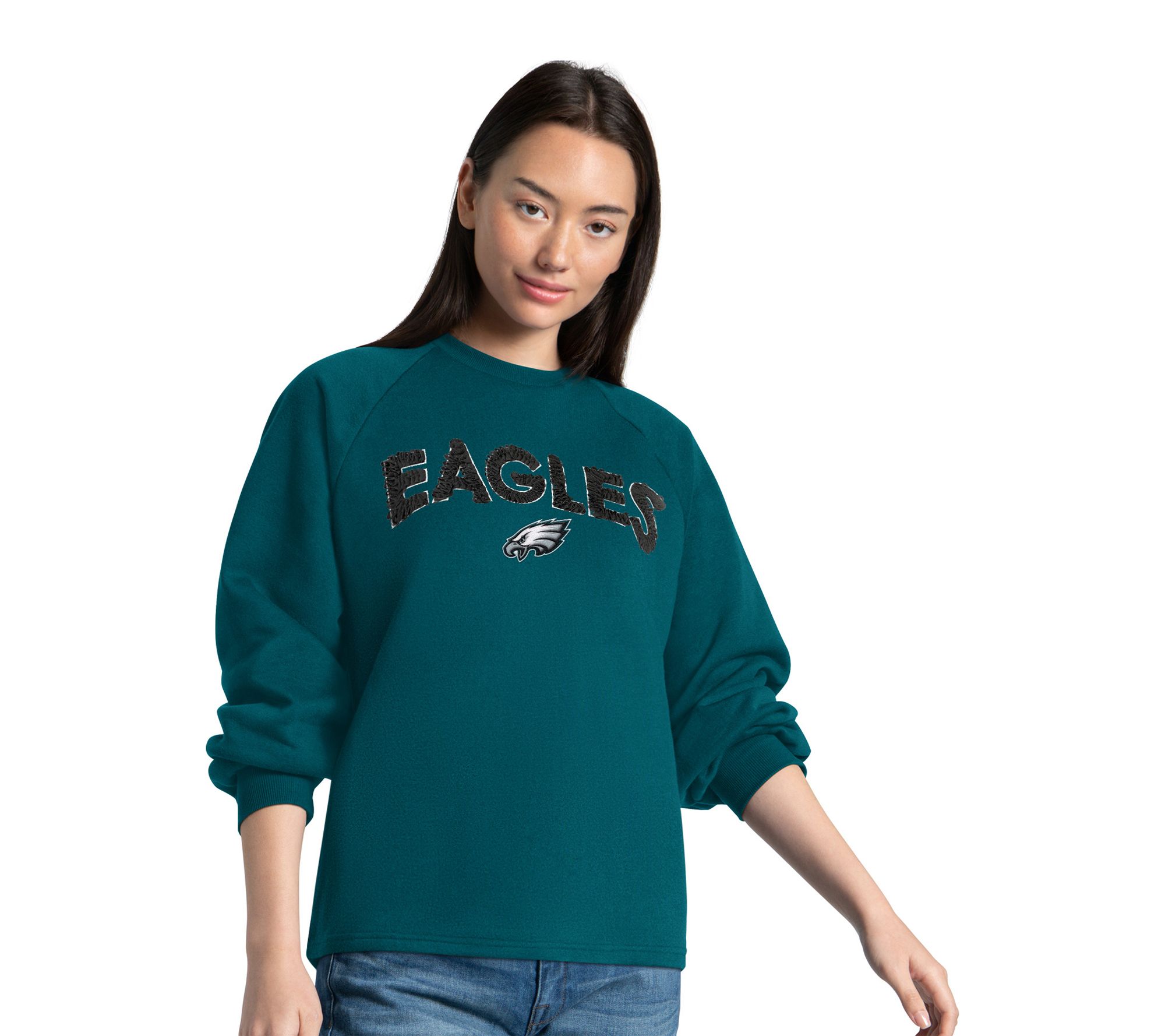  NFL Officially Licensed Women's Ribbon Crewneck Fleece Pullover