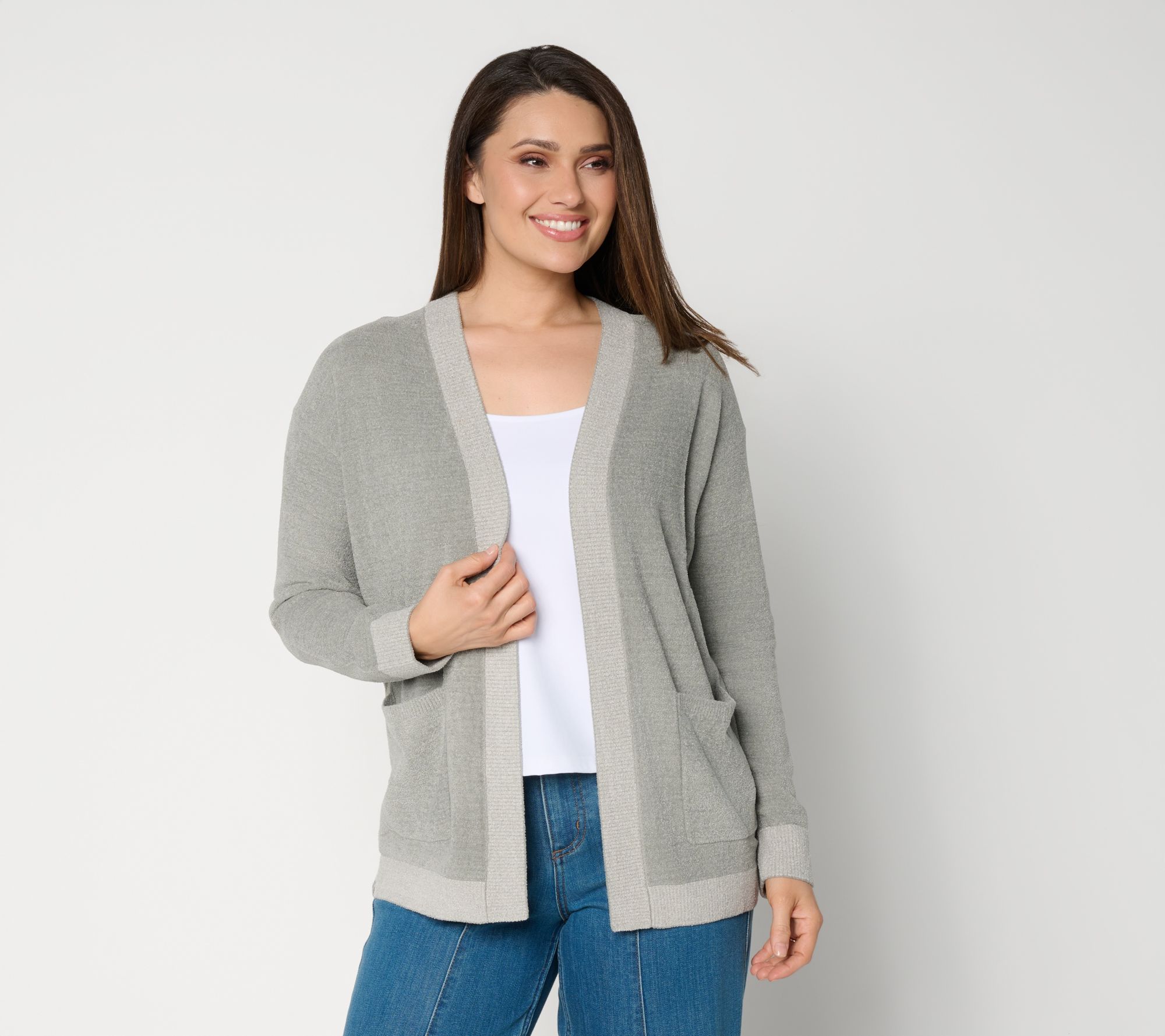 "As Is" Barefoot Dreams CozyChic Ultra Lite Heathered Rib Trim Cardi