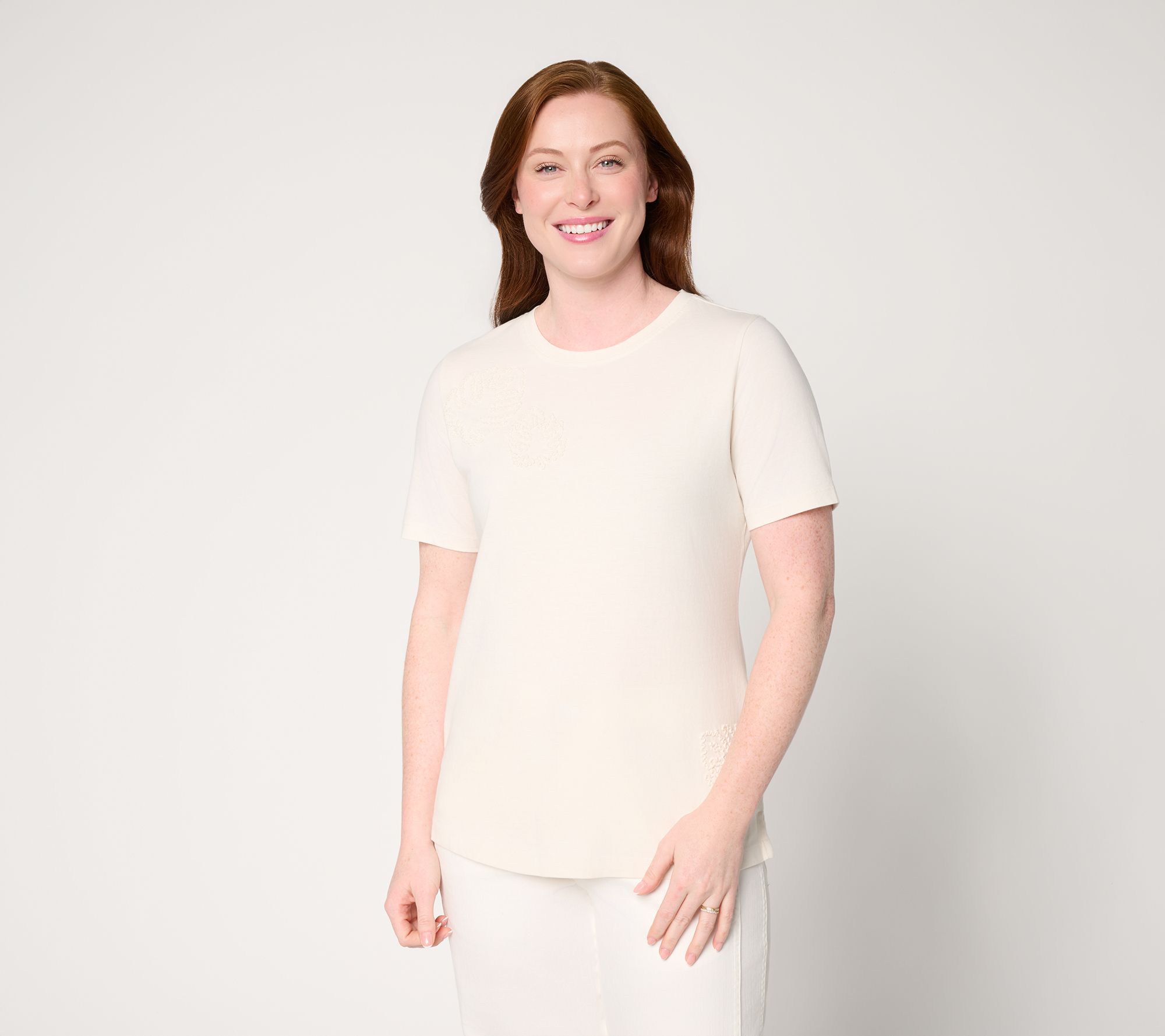 "As Is" Denim & Co. Beach Coastline Cotton Crew Neck Top