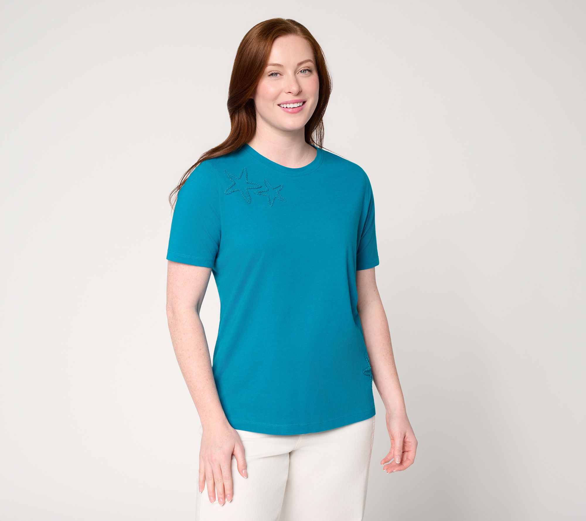 "As Is" Denim & Co. Beach Coastline Cotton Crew Neck Top