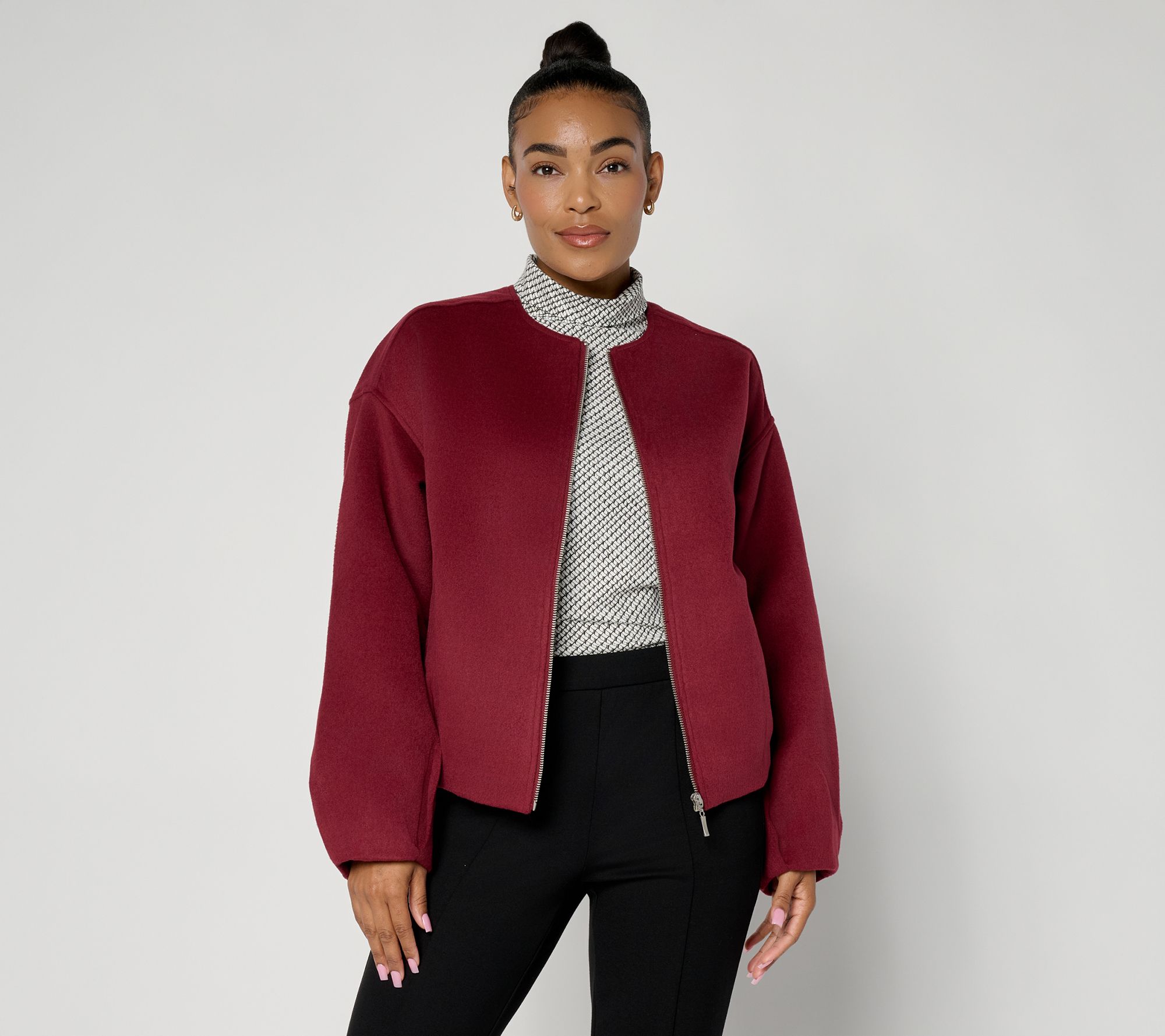 ジャケット・アウター 02.yt & BASICS Fully Lined Bubble Hem Zip Front Jacket | QVC