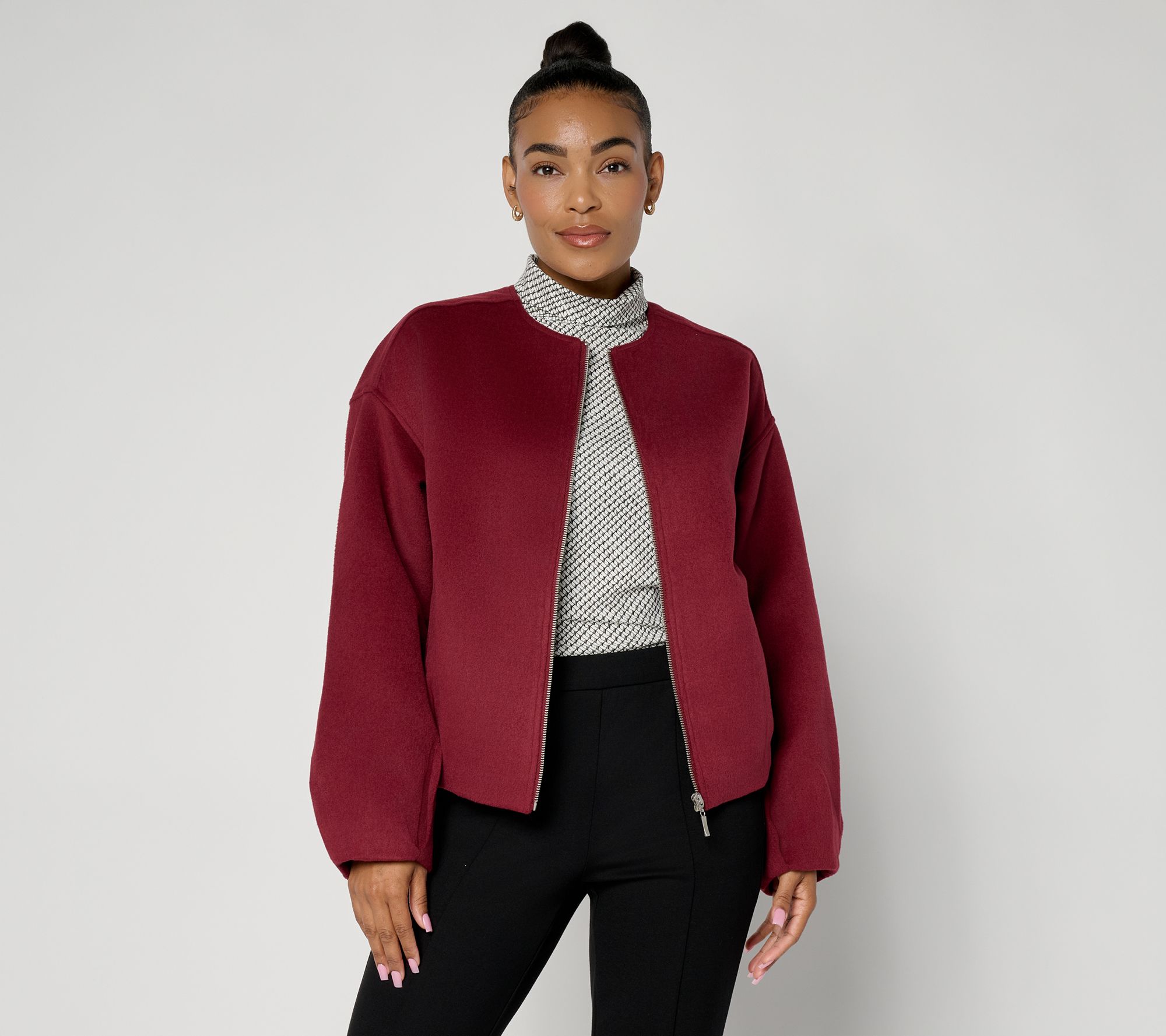 & BASICS Fully Lined Bubble Hem Zip Front Jacket