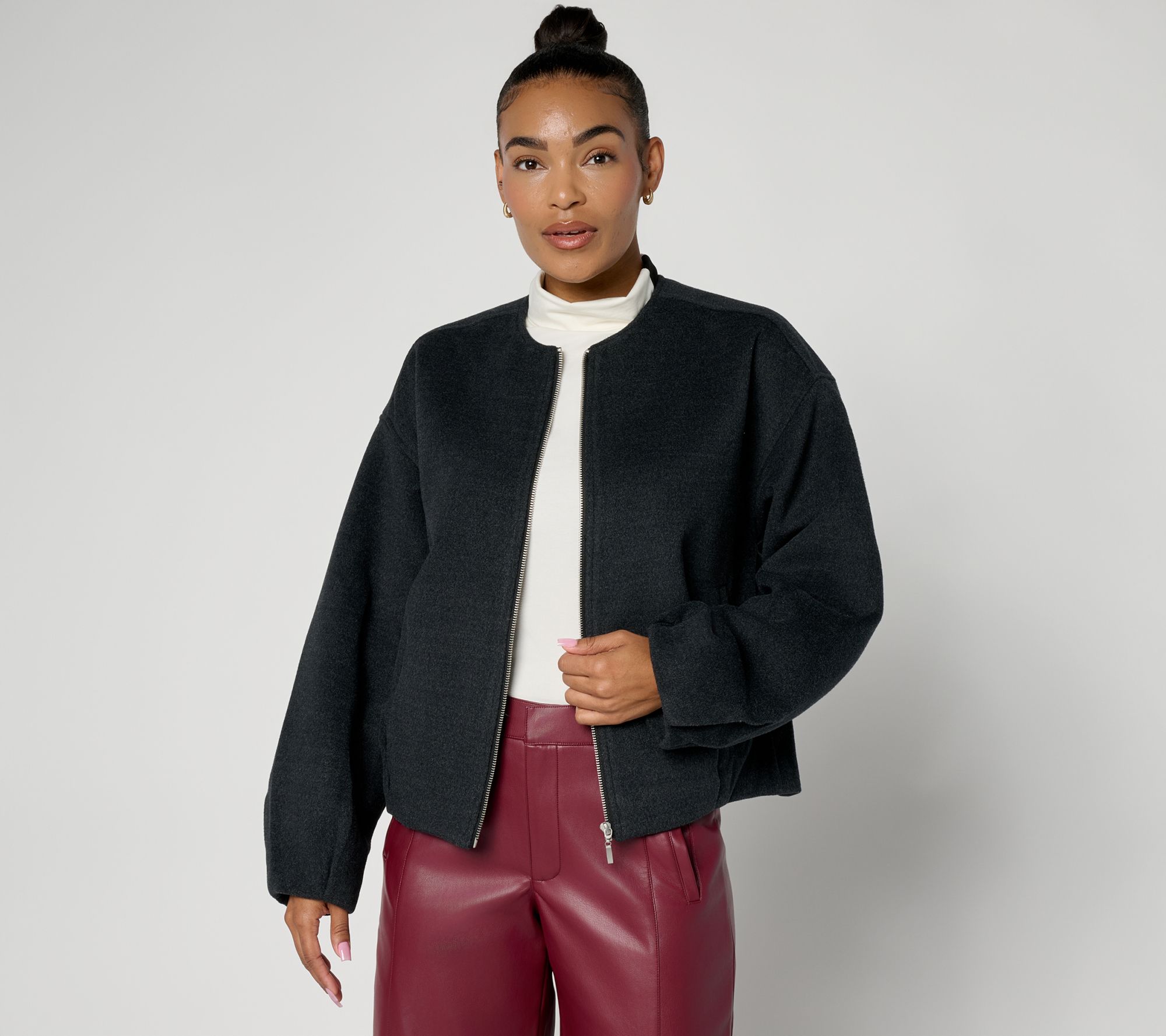 & BASICS Fully Lined Bubble Hem Zip Front Jacket
