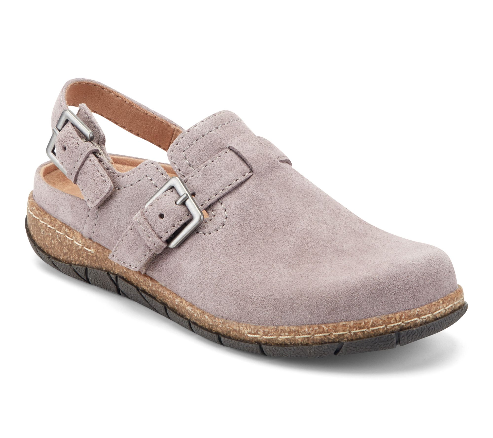 Earth Suede Clogs with Buckle Strap -Elmonte