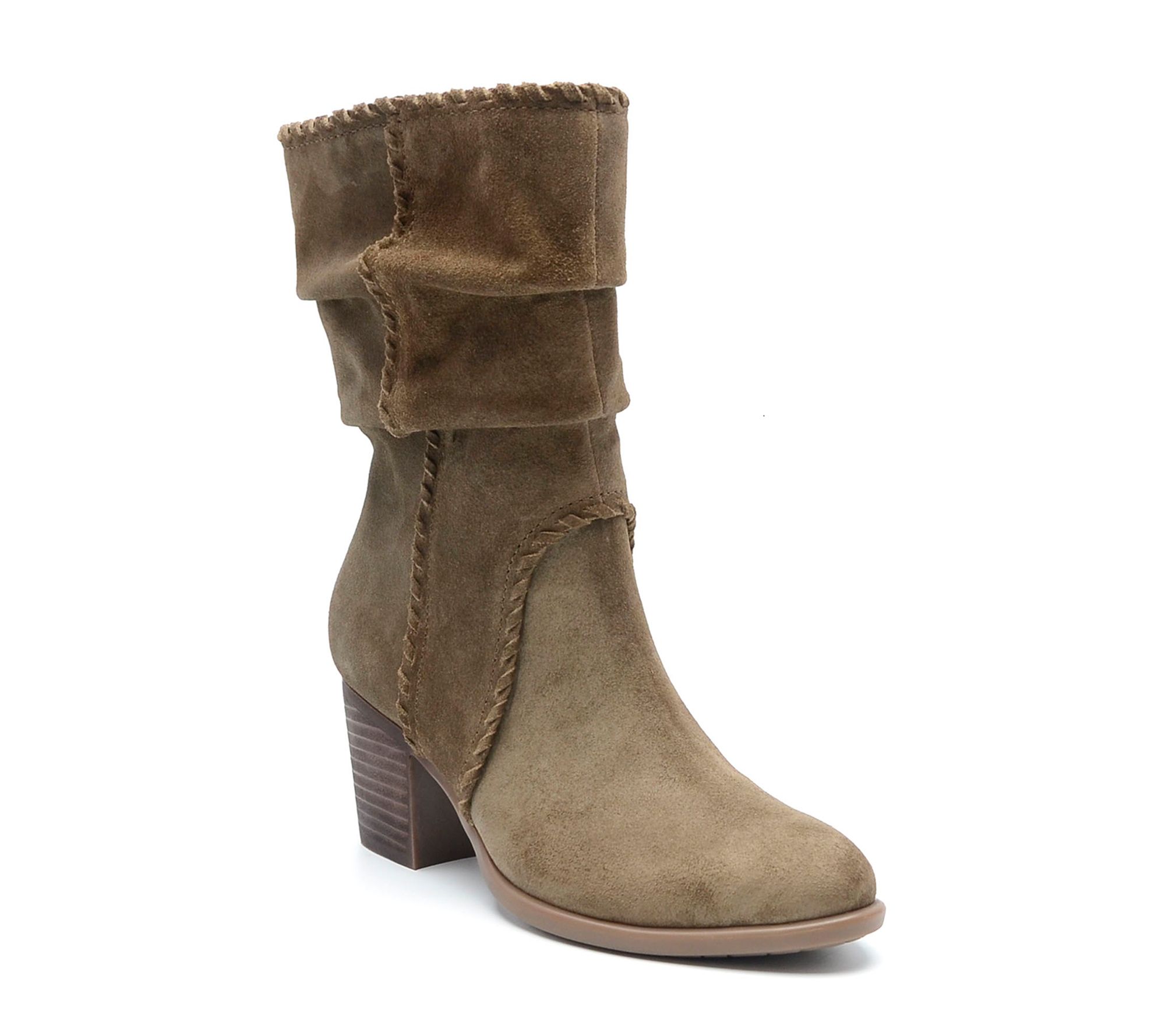  Earth Suede Ruched Mid-Shaft Heeled Boots -Venla