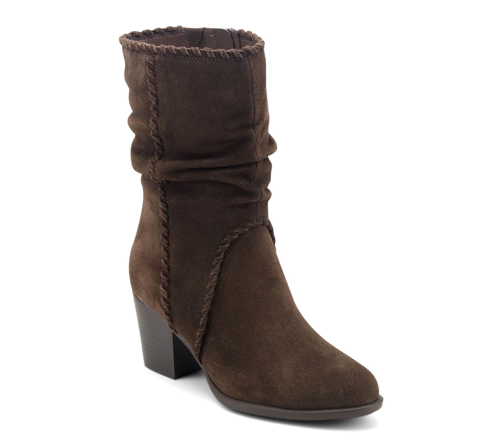 Earth Suede Ruched Mid-Shaft Heeled Boots -Venla