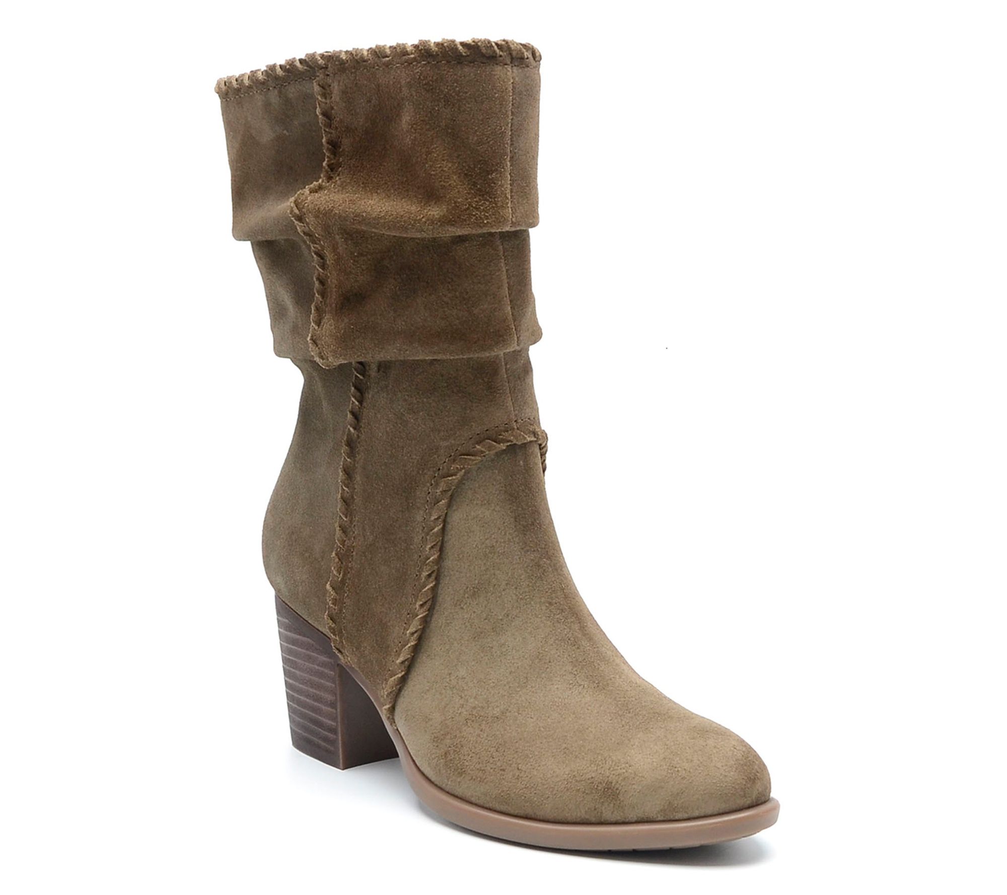 Earth Suede Ruched Mid-Shaft Heeled Boots -Venla