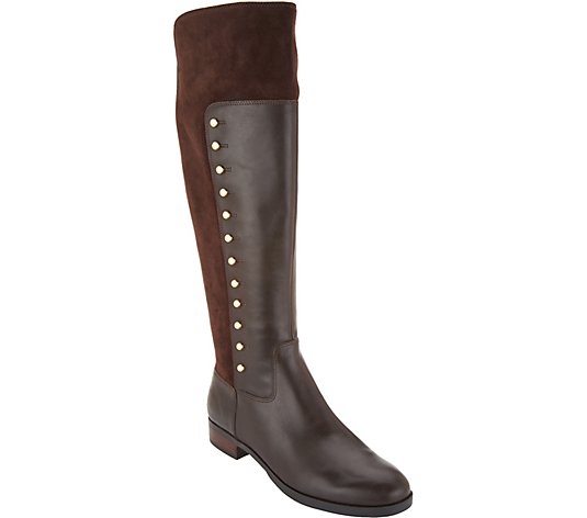 Marc Fisher Leather Tall Shaft Studded Boots - Damiya - QVC.com