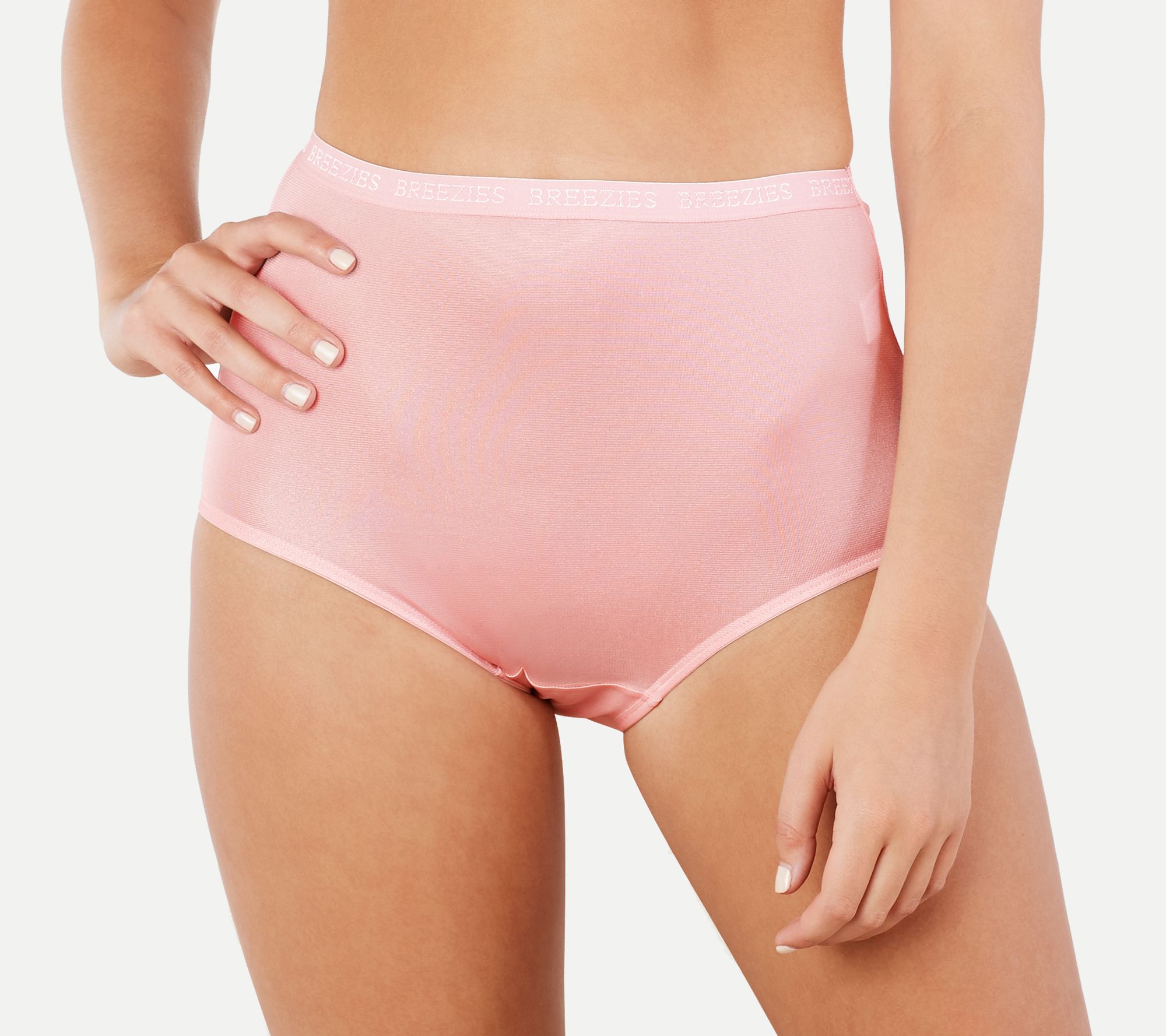 Breezies Set of 4 100% Nylon Full-Brief Panties Seashell Pink
