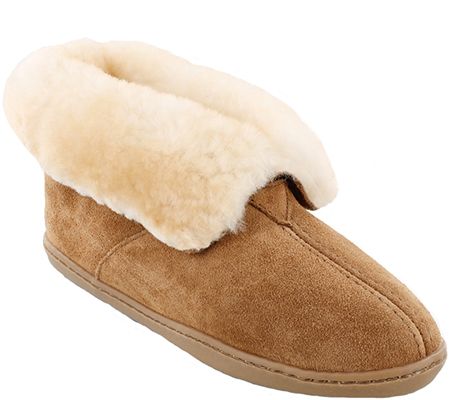 Minnetonka Leather Ankle Boot Slippers - Sheepskin Ankle Boot - QVC.com