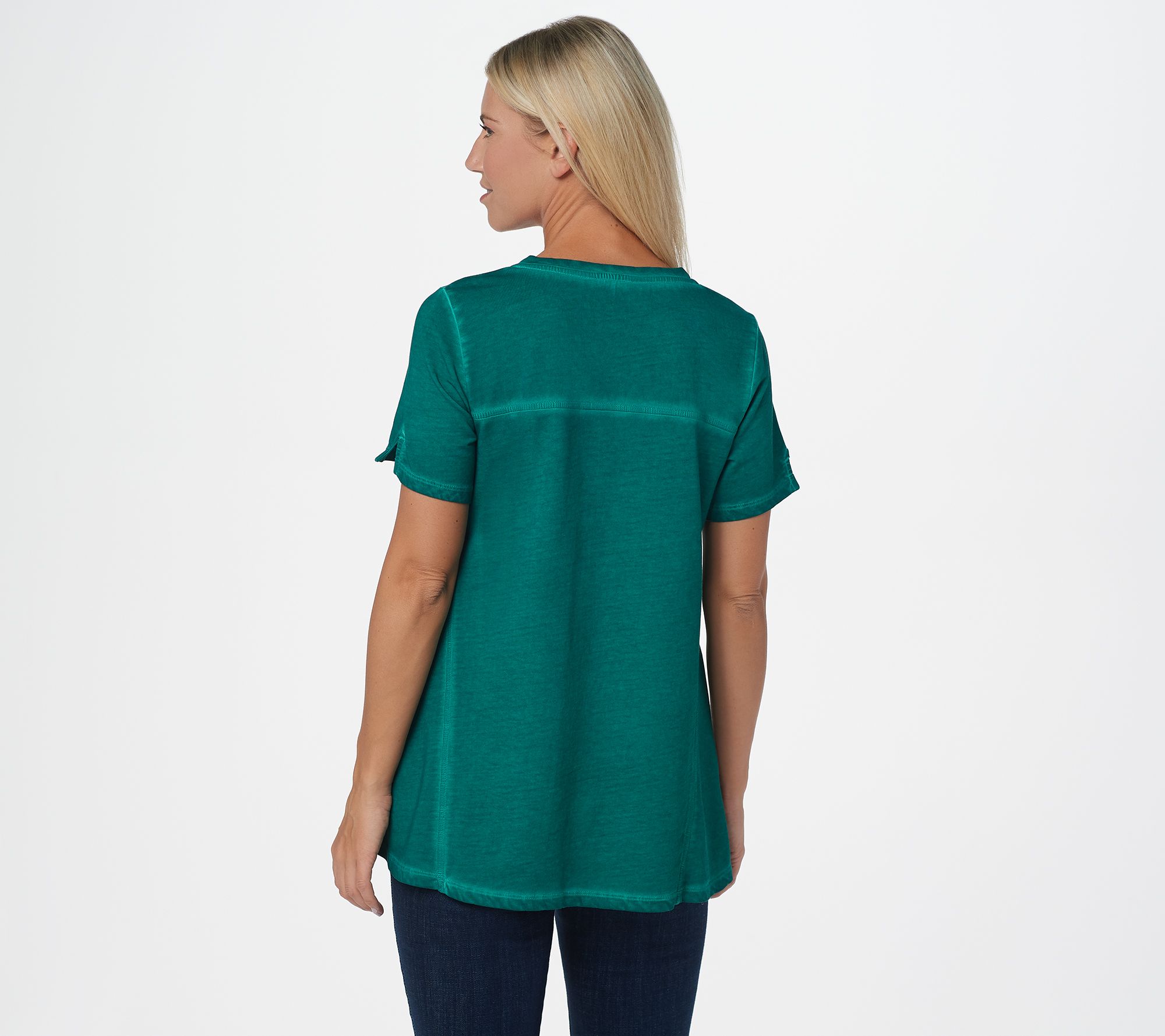 LOGO by Lori Goldstein Distressed Cotton Top with Godet Seams - QVC.com