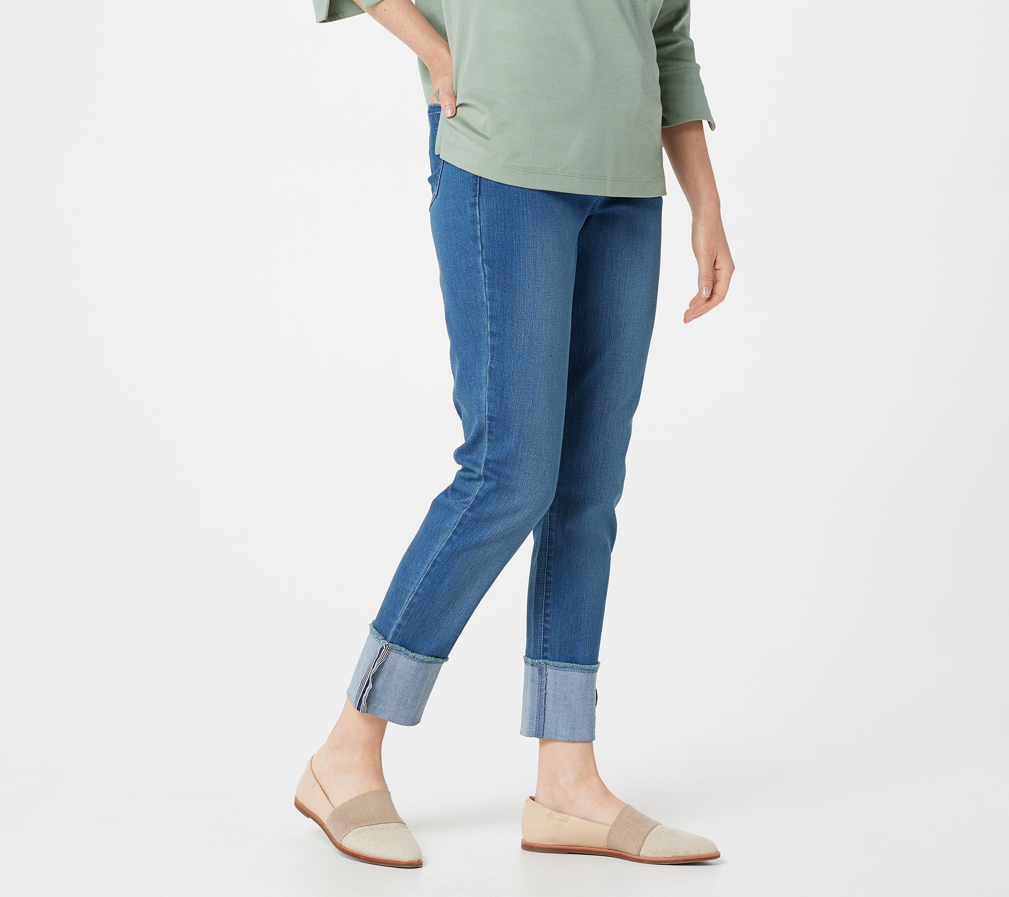 Martha Stewart Regular 5-Pocket Cuffed Girlfriend Ankle Jeans 