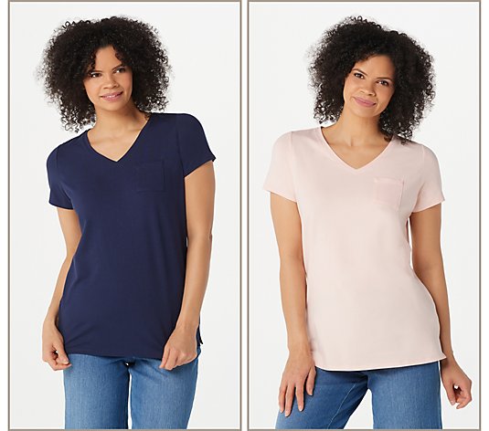Belle by Kim Gravel TripleLuxe Pima Set of Two V-Neck T-Shirts