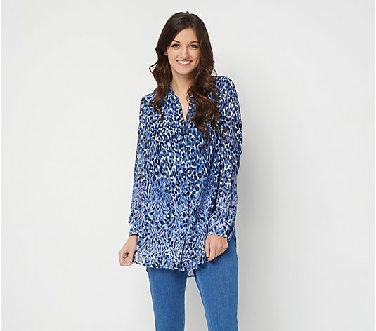 "As Is" Belle by Kim Gravel Animal Print Button Front Blouse