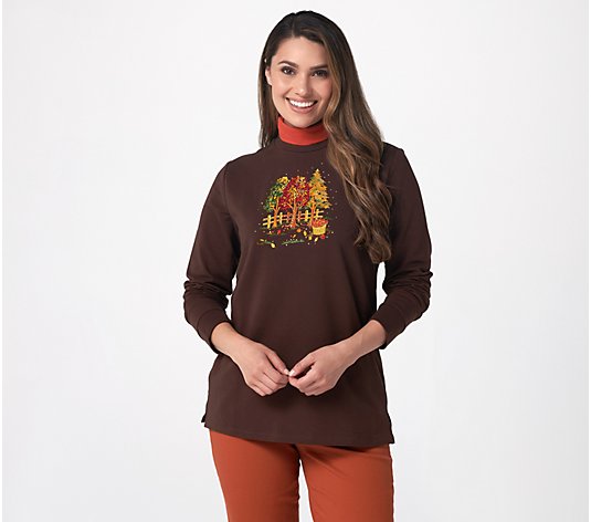 Quacker Factory French Terry Sweatshirt with Turtleneck Detail