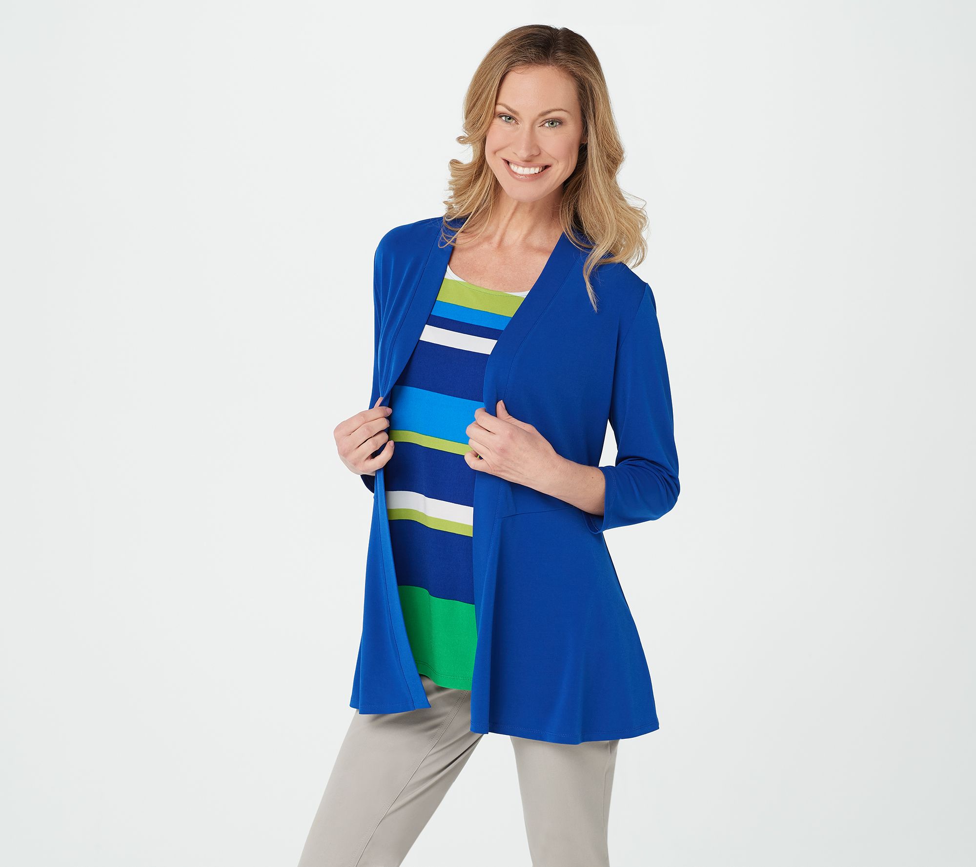 "As Is" Susan Graver Liquid Knit Cardigan and Printed Tank Set