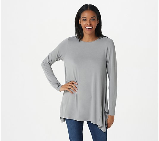 Laurie Felt Silky Bamboo High Low Crew Neck Knit Top