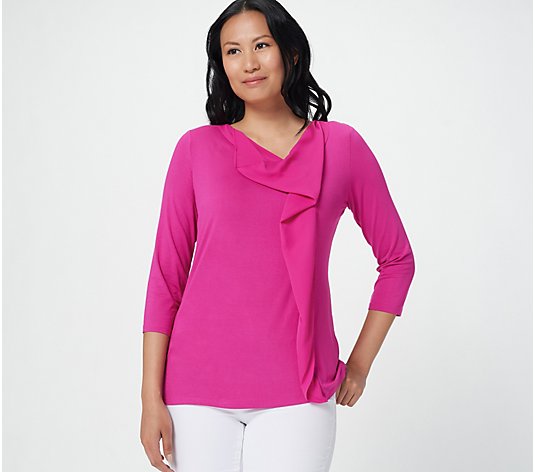 Truth + Style Jersey 3/4 Sleeve Top with Woven Details