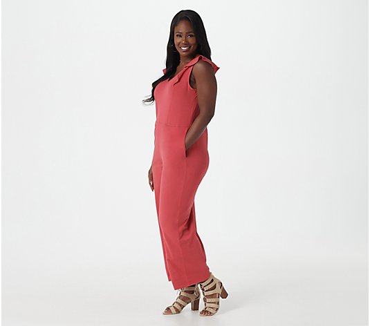AnyBody Petite Cozy Knit Luxe Tank Jumpsuit with Flutter Detail