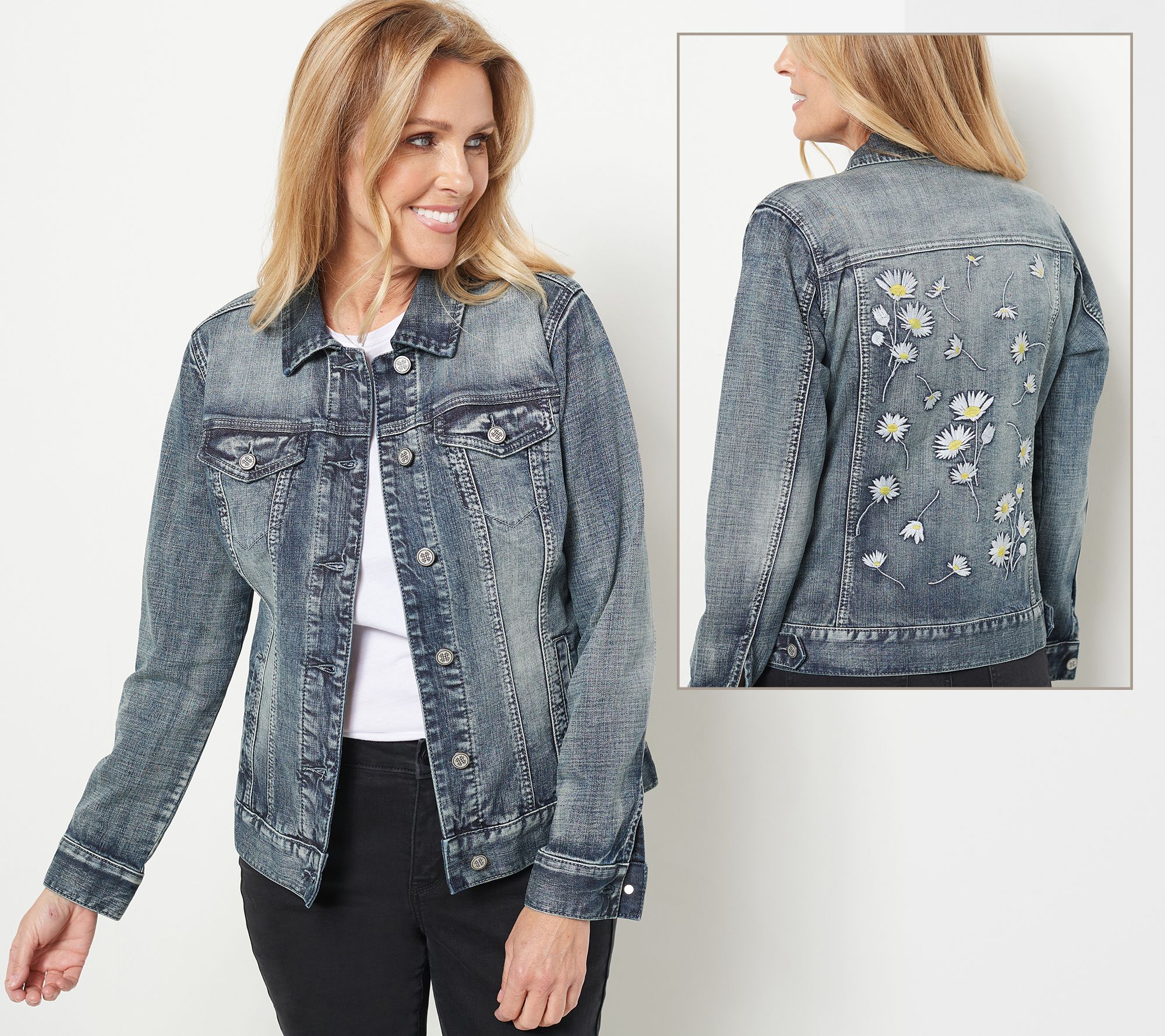 Blank NYC Love and Leave faux leather jacket with flower embroidery