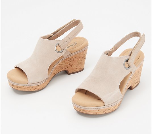 Clarks Collection Suede Cork Wedges - Giselle Sea