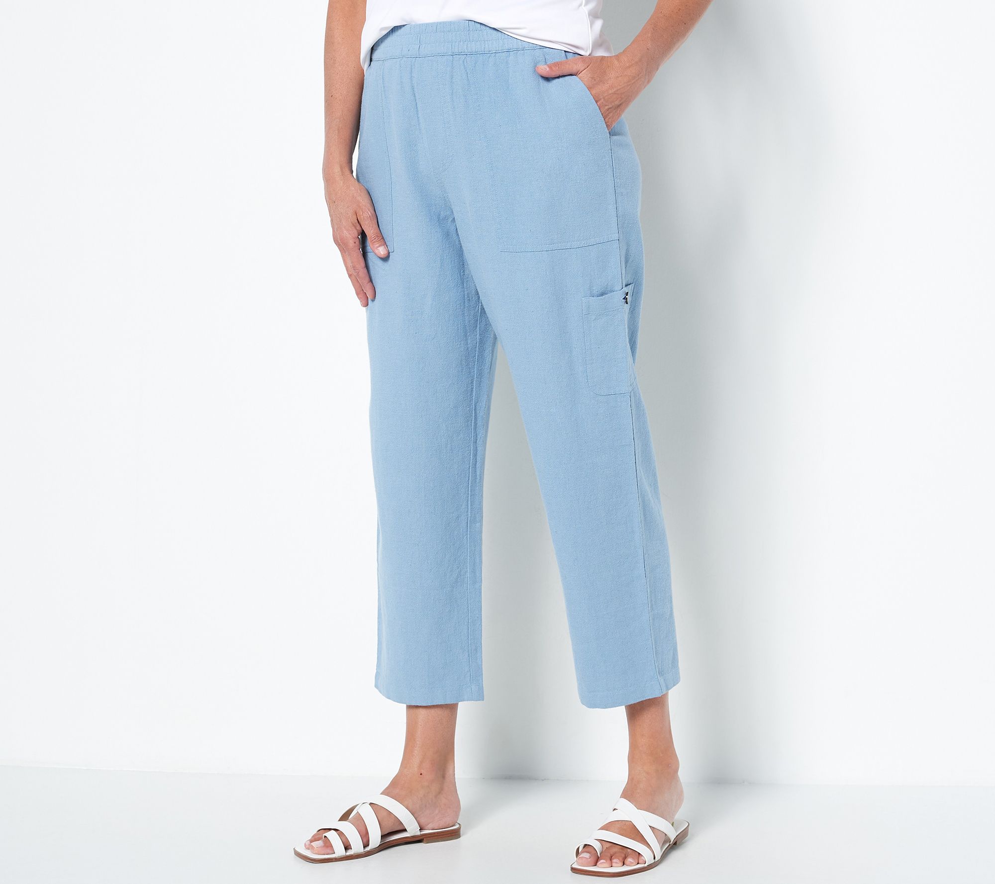 Susan Graver Tall Pure Easy Linen Utility Crop Pant