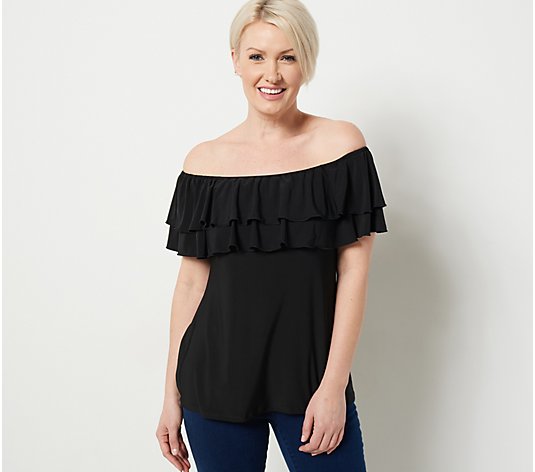 Attitudes by Renee Global Illusions Como Jersey Double Ruffle Top