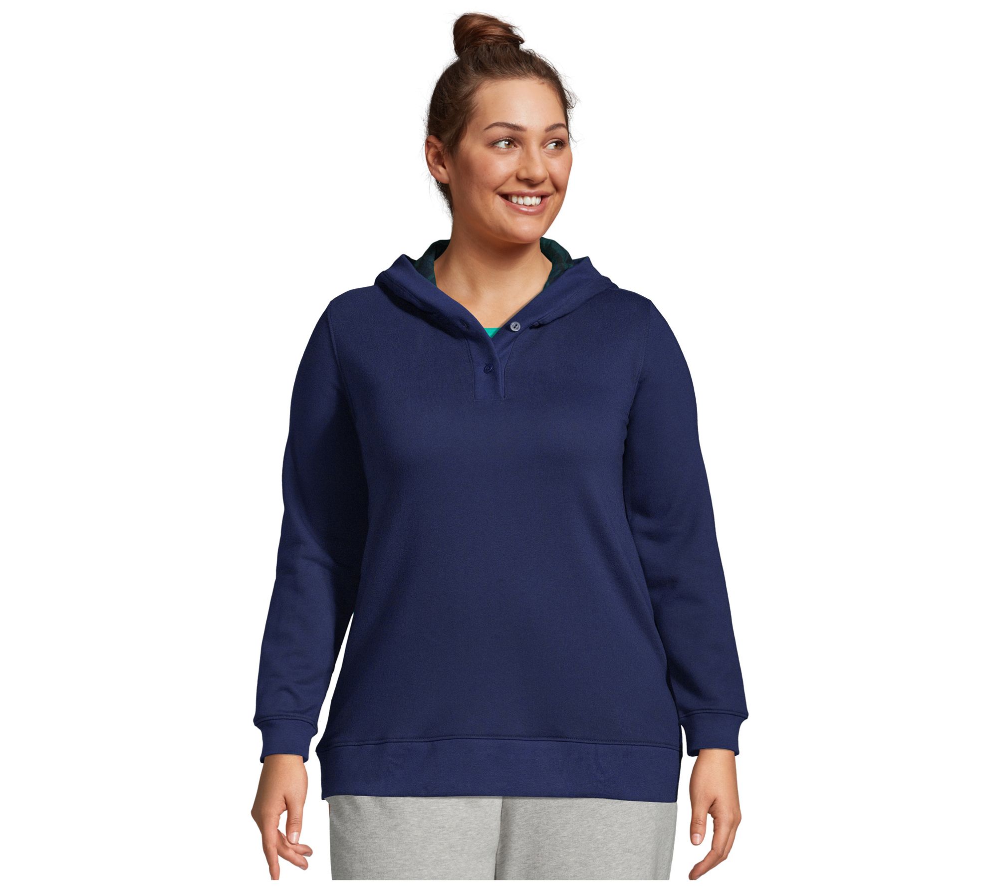 Lands' End Women's Plus Size Serious Sweats Flannel Hoodie 