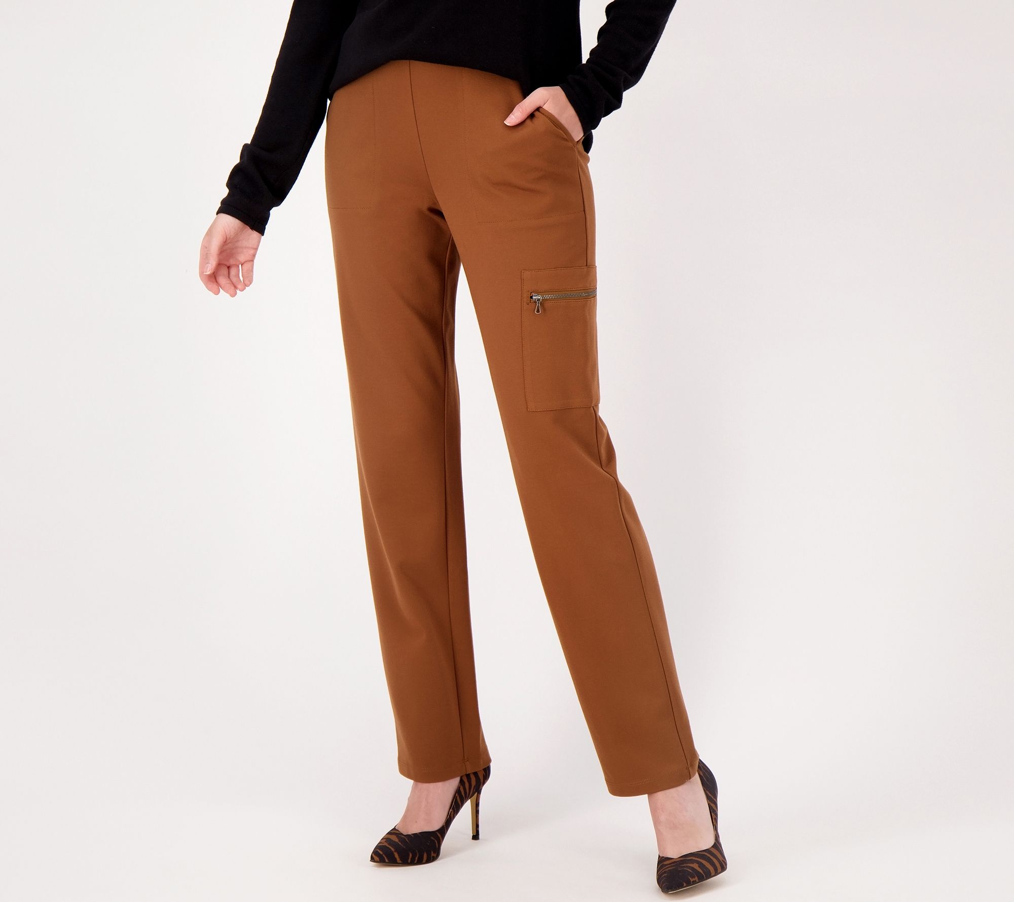 Susan Graver Regular Supreme Knit Straight Leg Pants w/ Zip Pocket