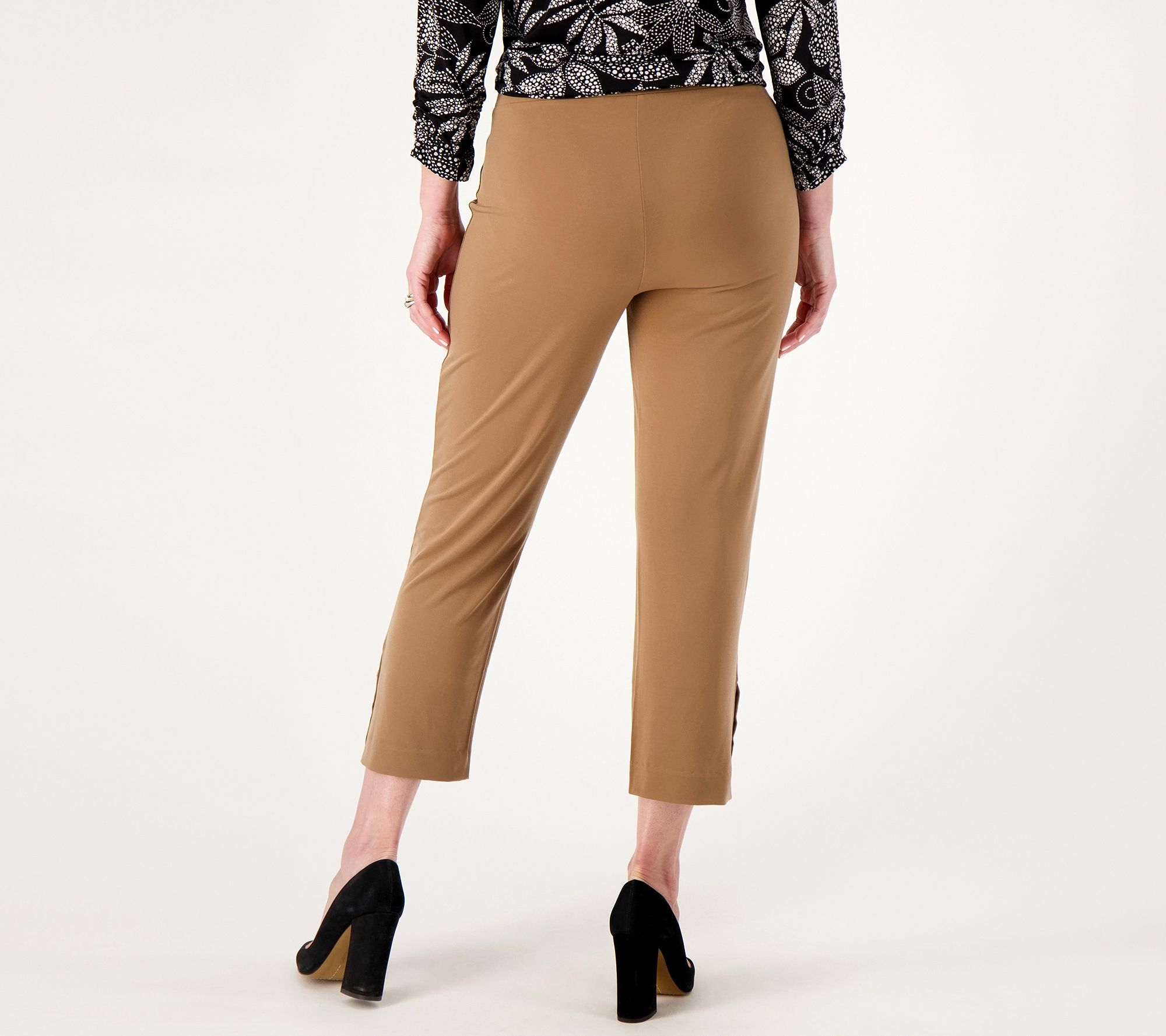 Susan Graver Pet Liquid Knit Ava Alim Crop Pants with Button Detail ...