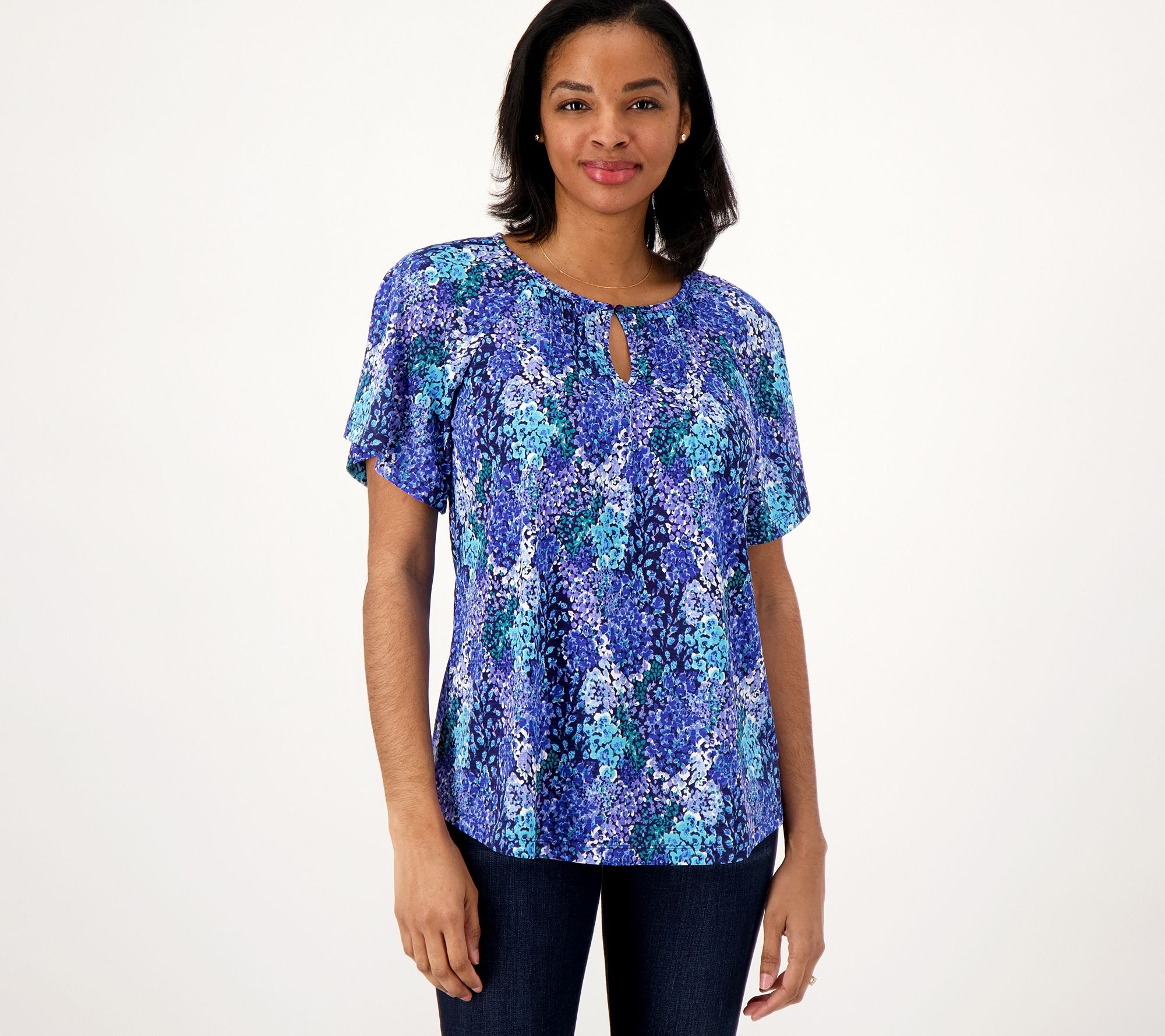 Issac Mizrahi Live Printed Top with Pleated Inset - QVC.com