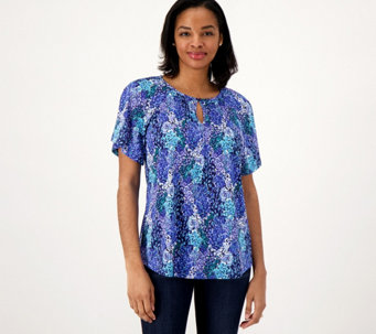 Issac Mizrahi Live Printed Top with Pleated Inset
