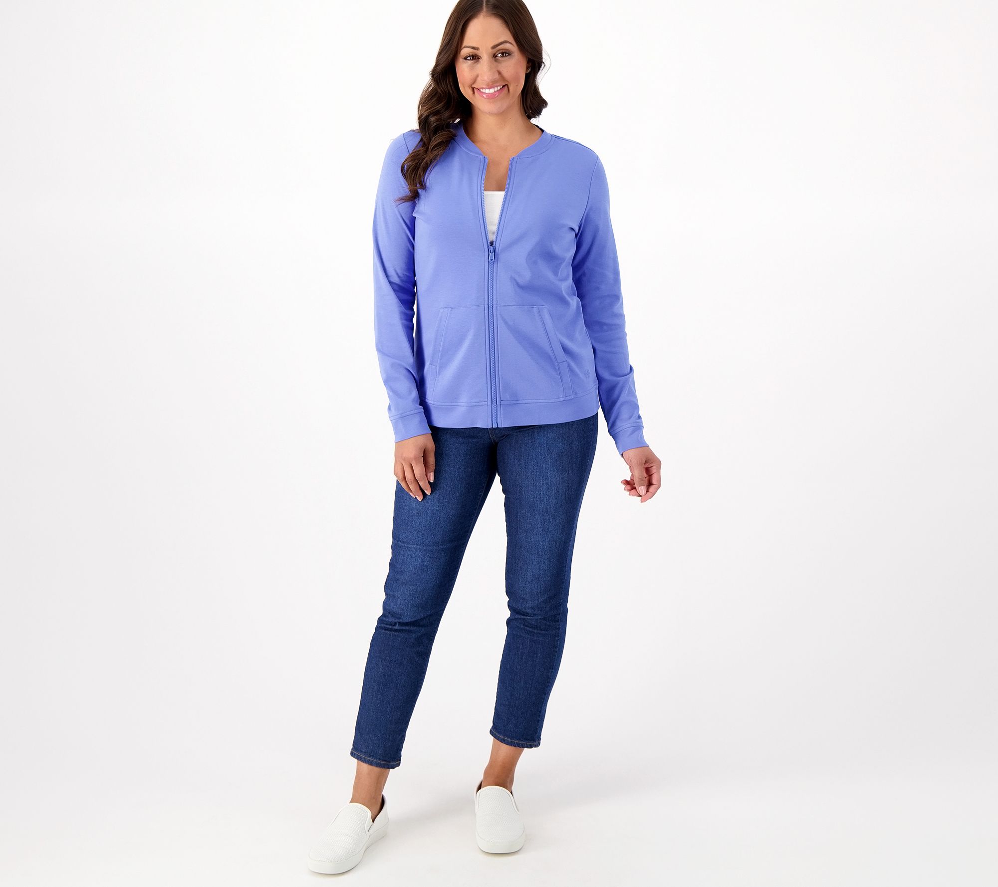 cotton zip front cardigan