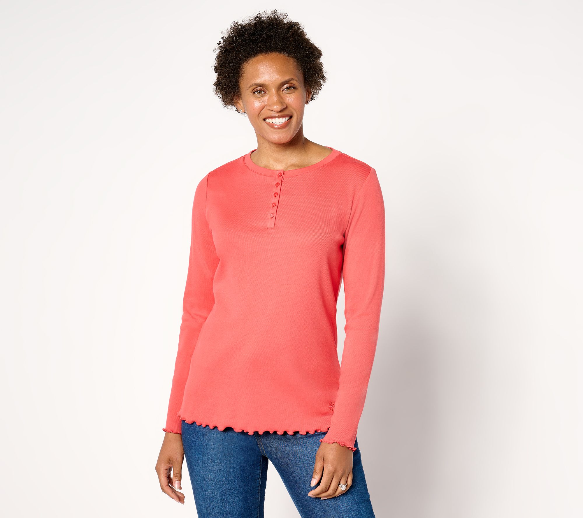 Isaac Mizrahi Live! Essentials Pima Cotton Rib Long Sleeve Top