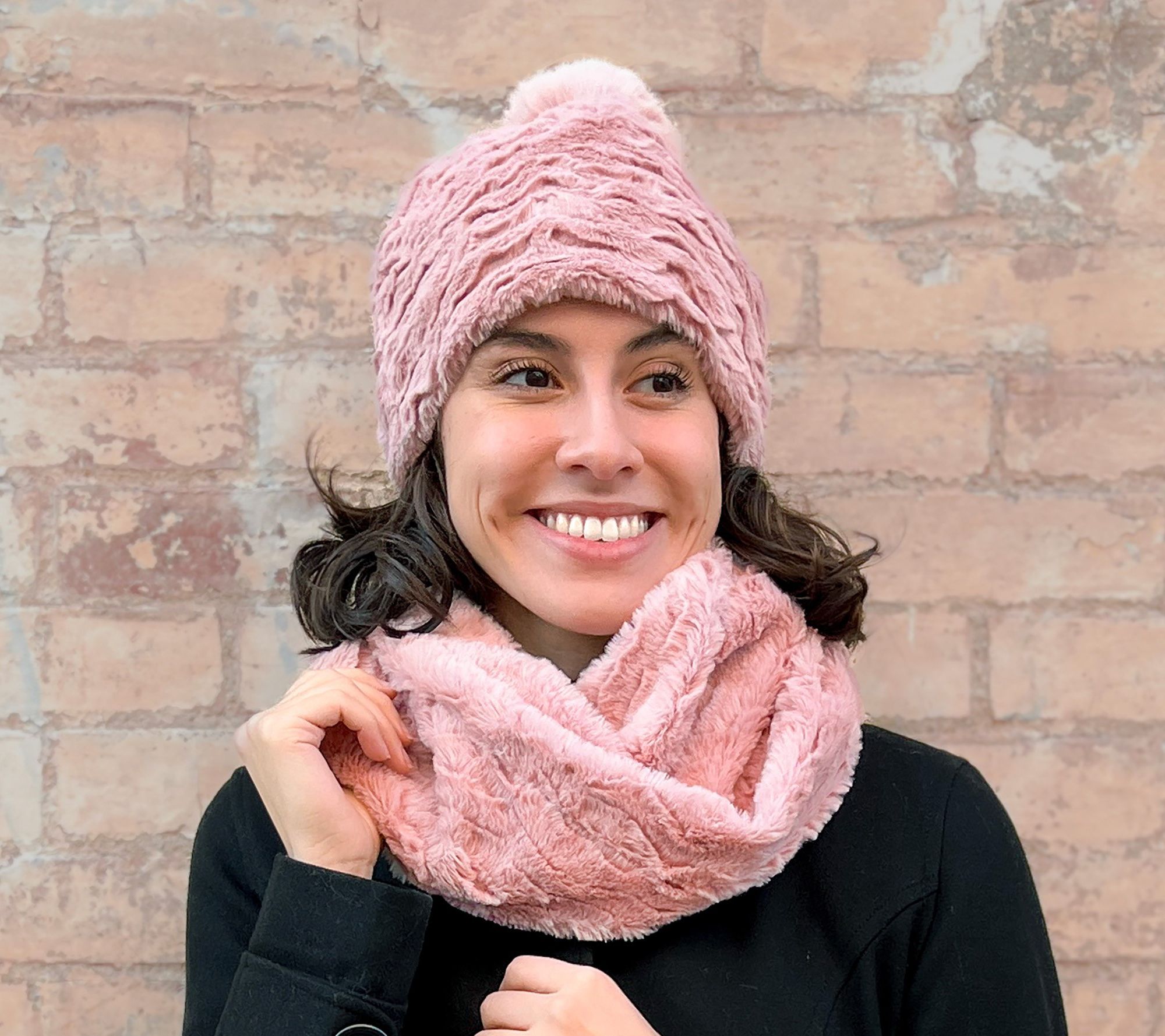 Textured Beanie Cowl Scarf and Sprigs