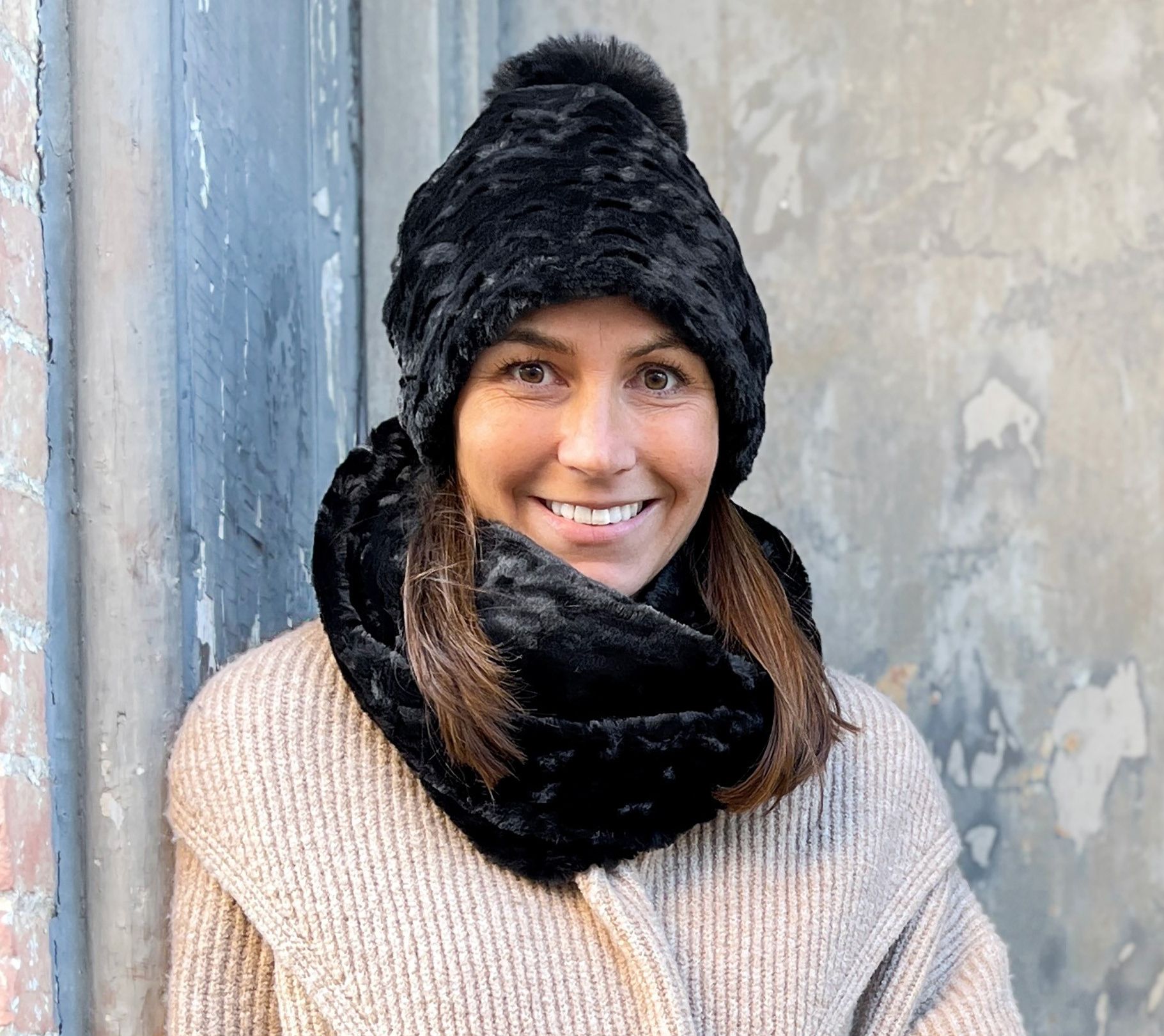 Sprigs Textured Beanie and Cowl Scarf