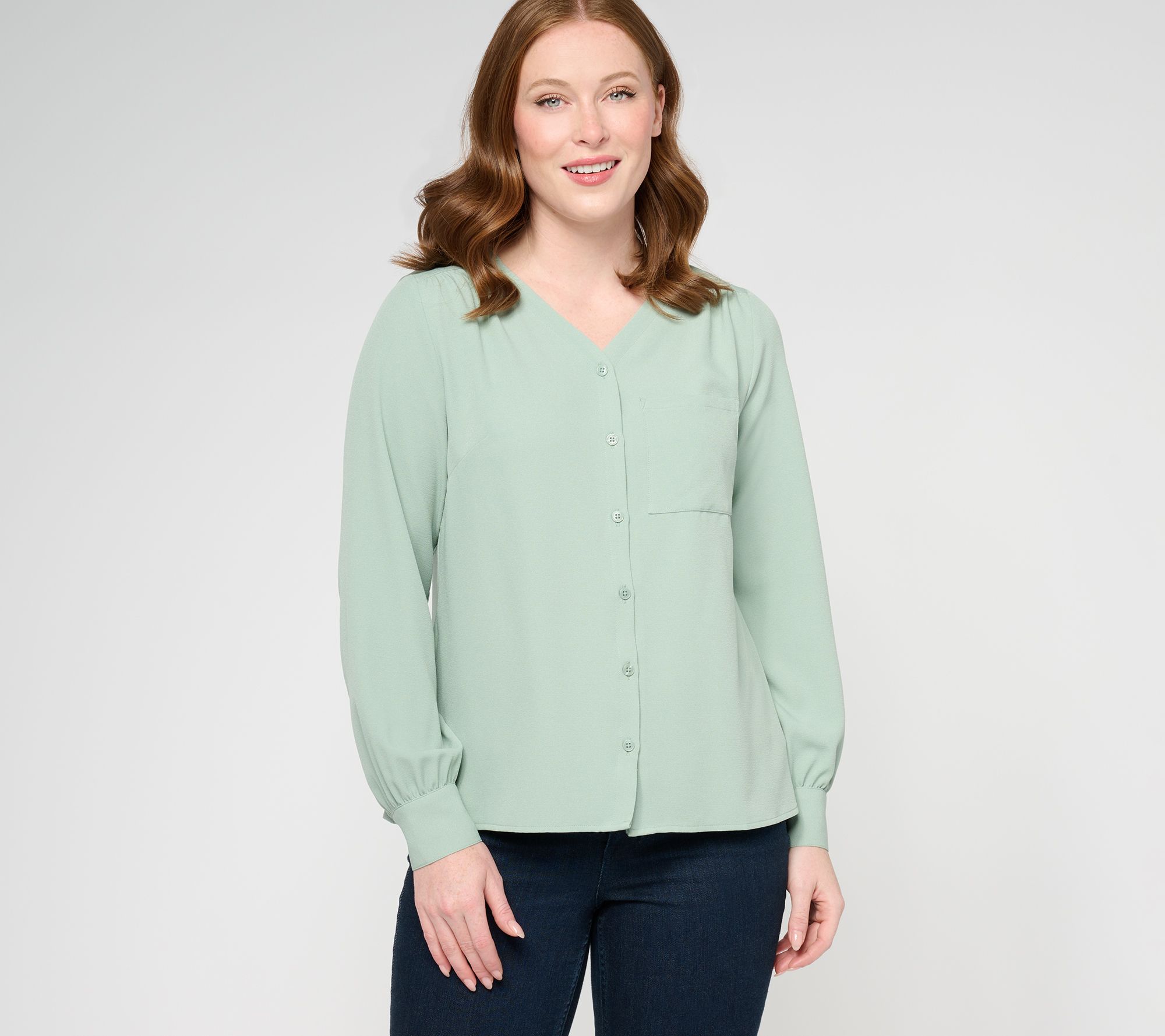 Denim & Co. V-Neck Button Front Shirt